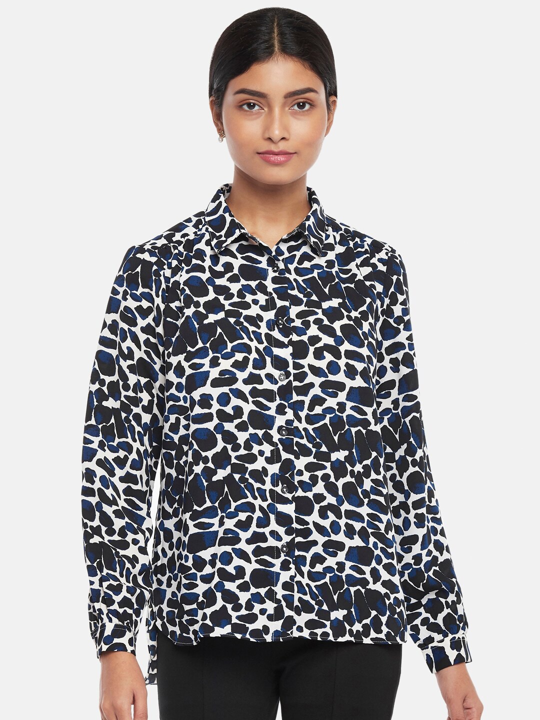 

Annabelle by Pantaloons Women Navy Blue Printed Formal Shirt