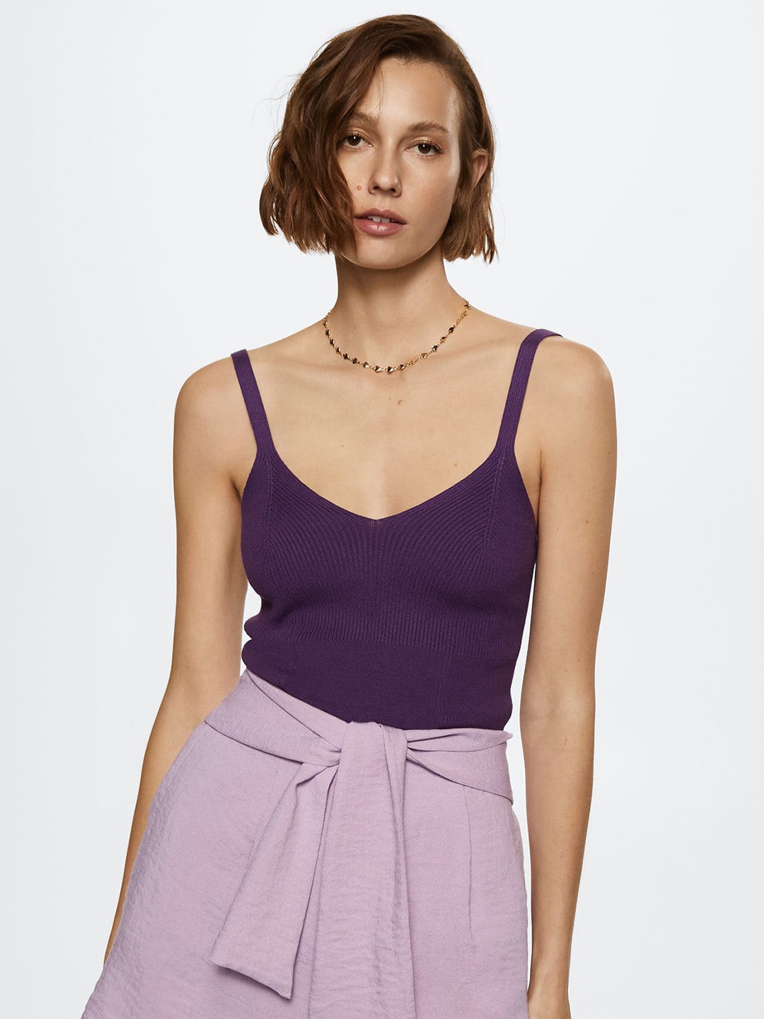 

MANGO Purple Ribbed Top