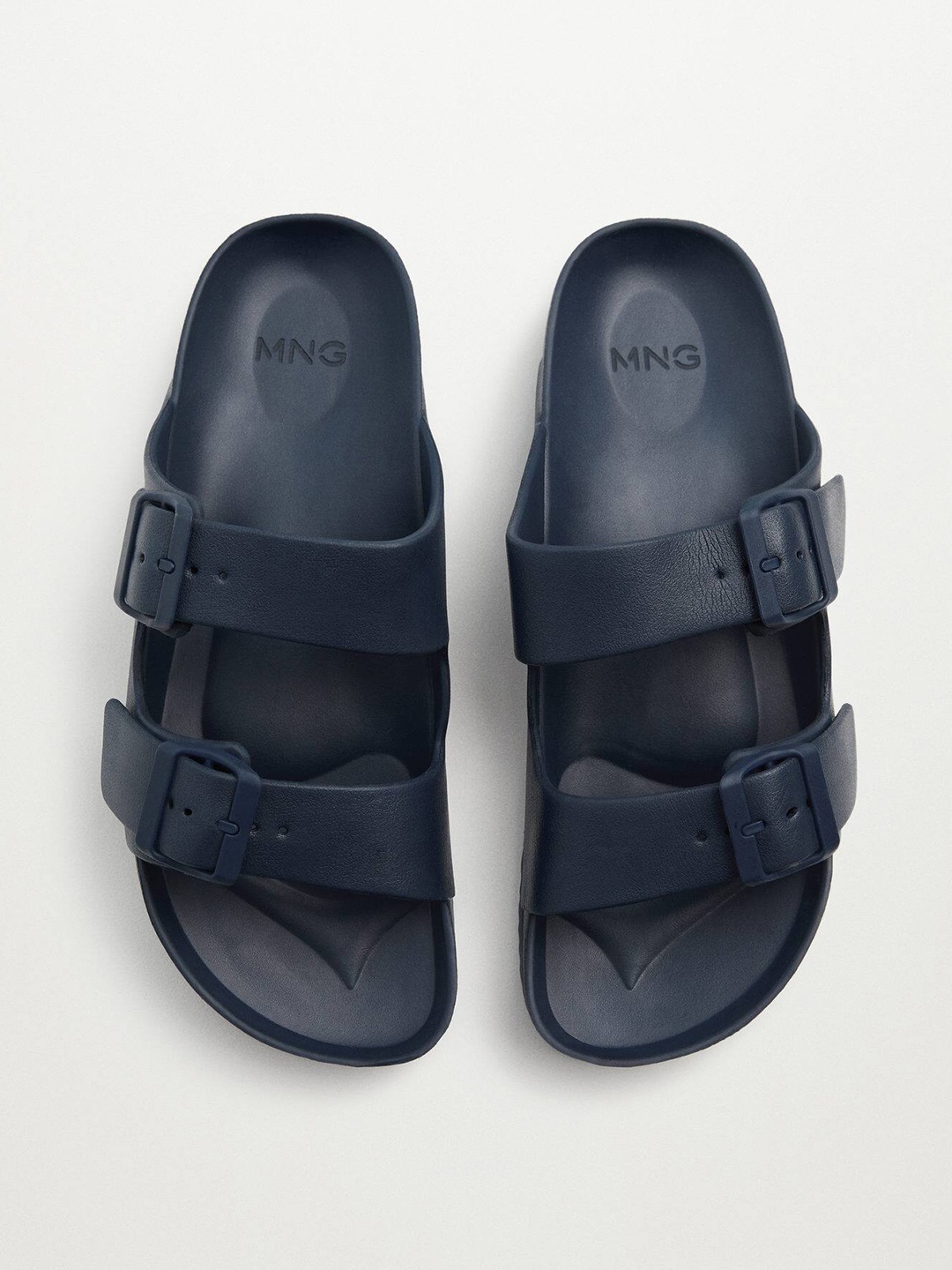 

MANGO MAN Men Navy Blue Solid Comfort Sandals with Buckle Detail