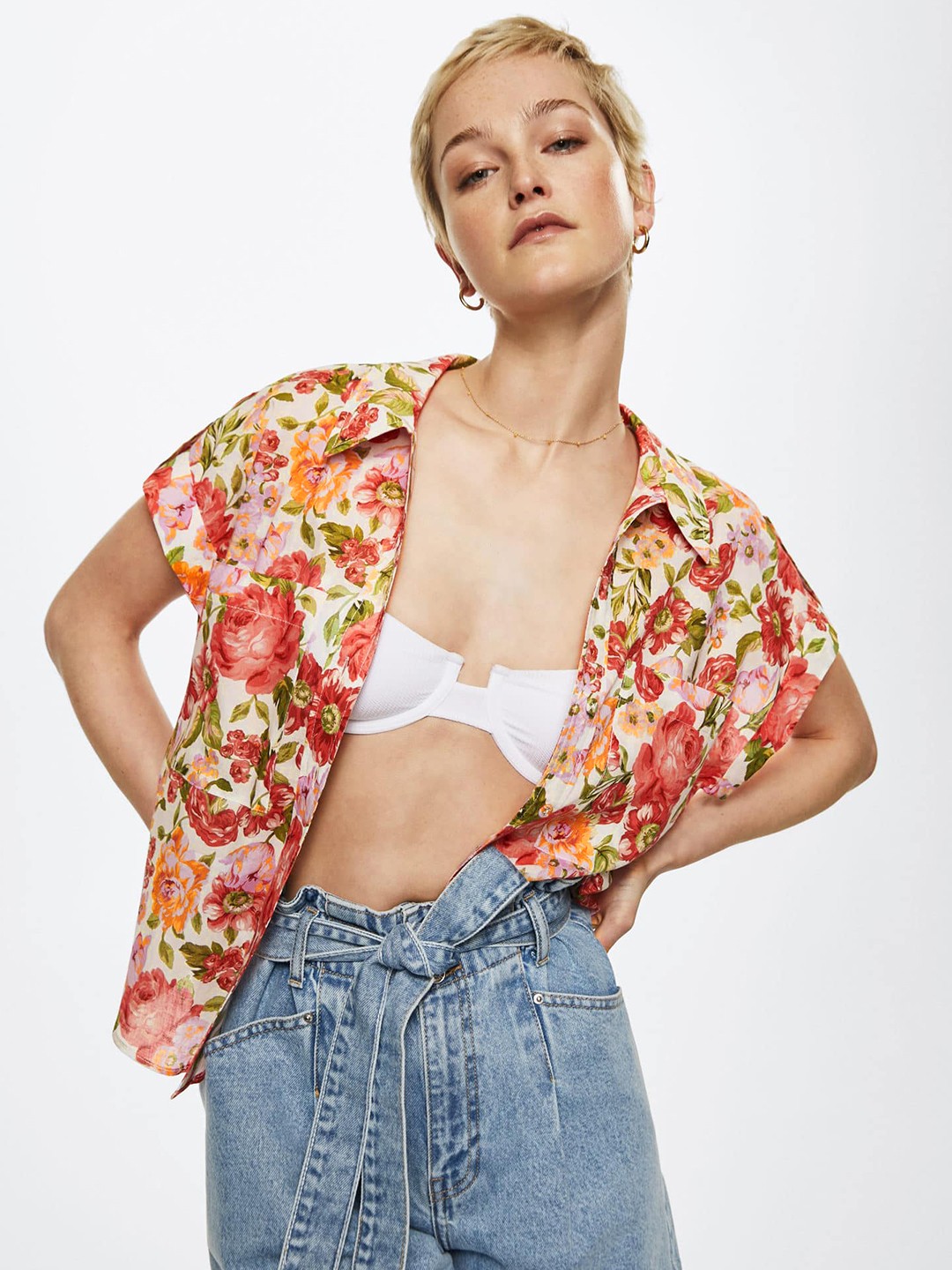 

MANGO Women White Floral Printed Casual Shirt