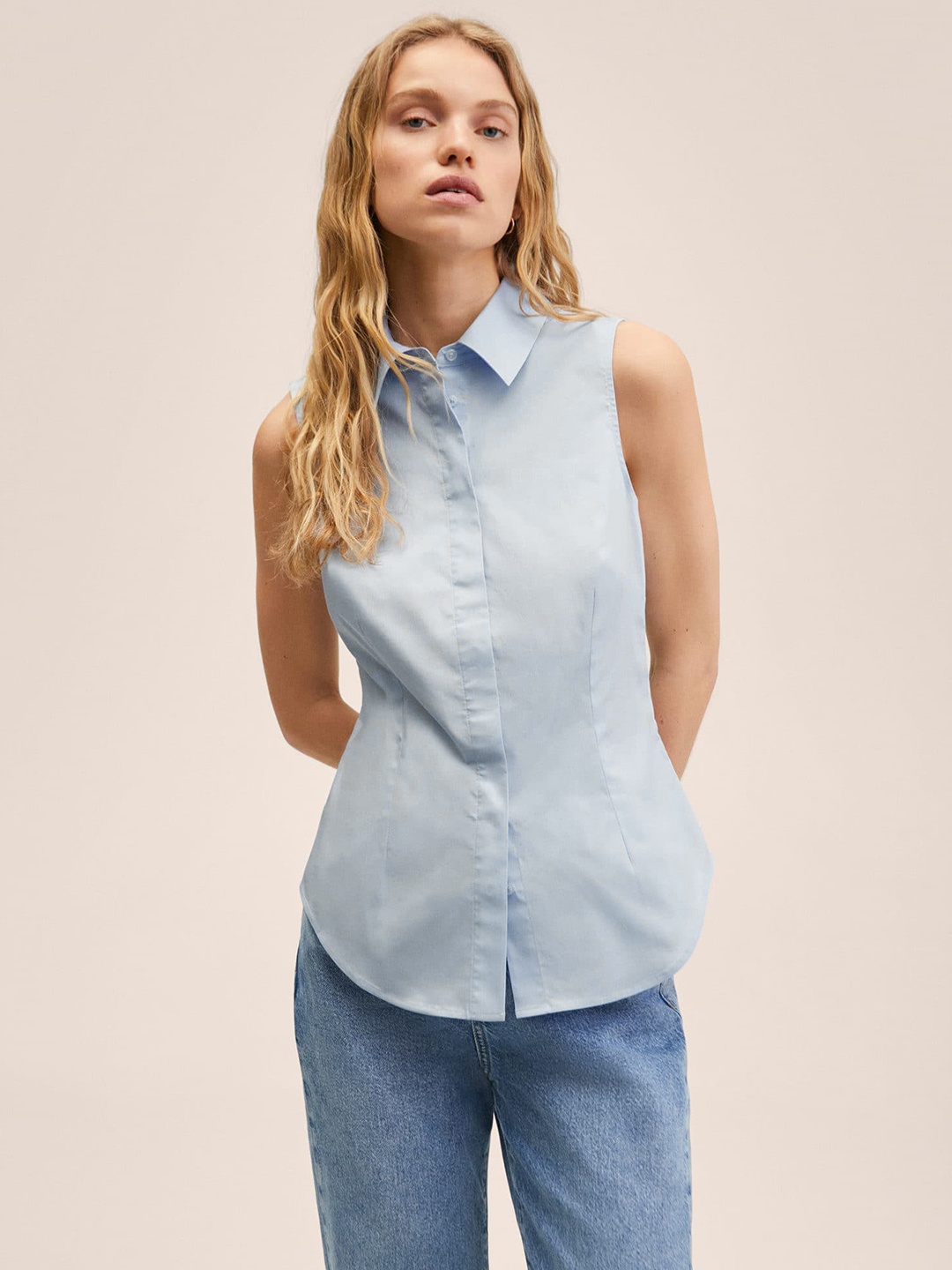 

MANGO Women Blue Solid Casual Shirt