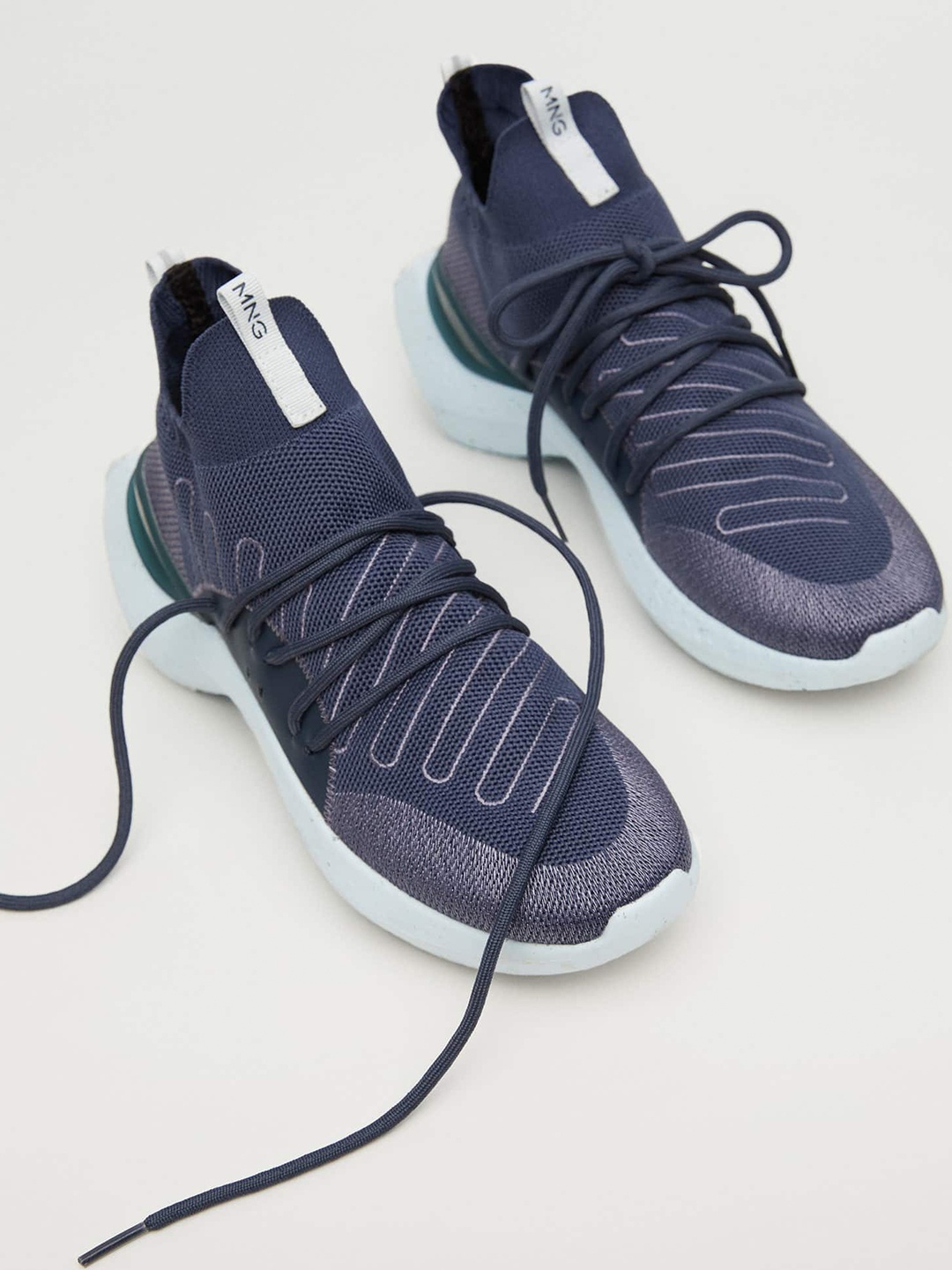 

MANGO Women Blue Woven Design Sock-Fit MAIN Sports Shoes