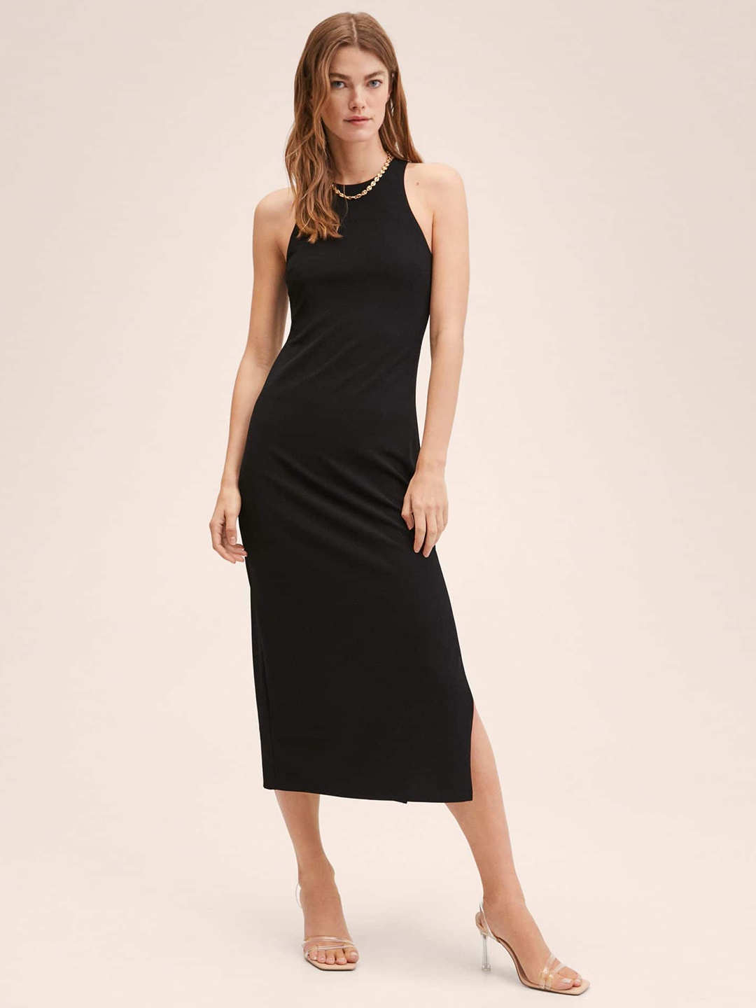 

MANGO Black Sheath Midi Dress