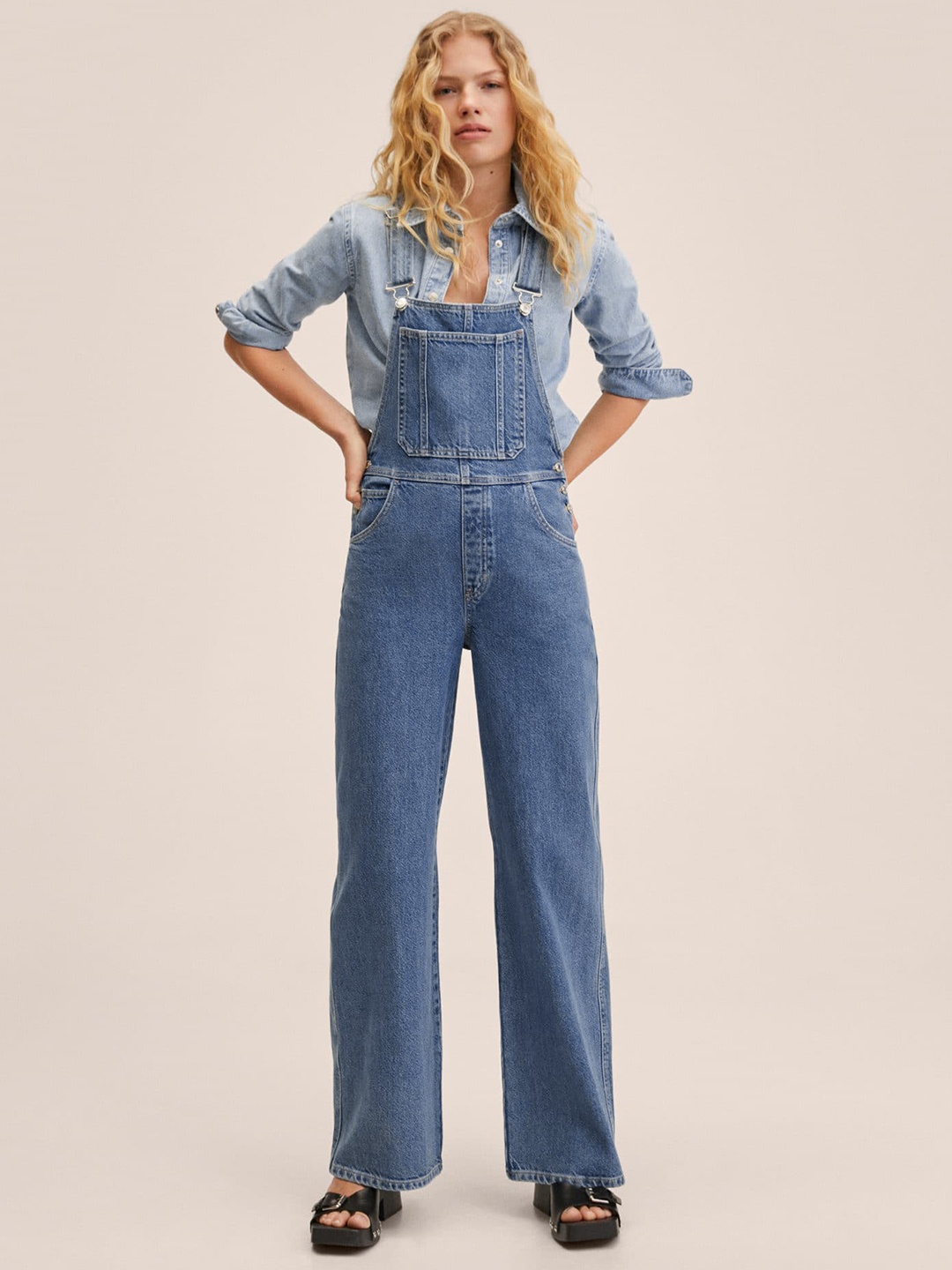 

MANGO Blue Pure Cotton Basic Jumpsuit