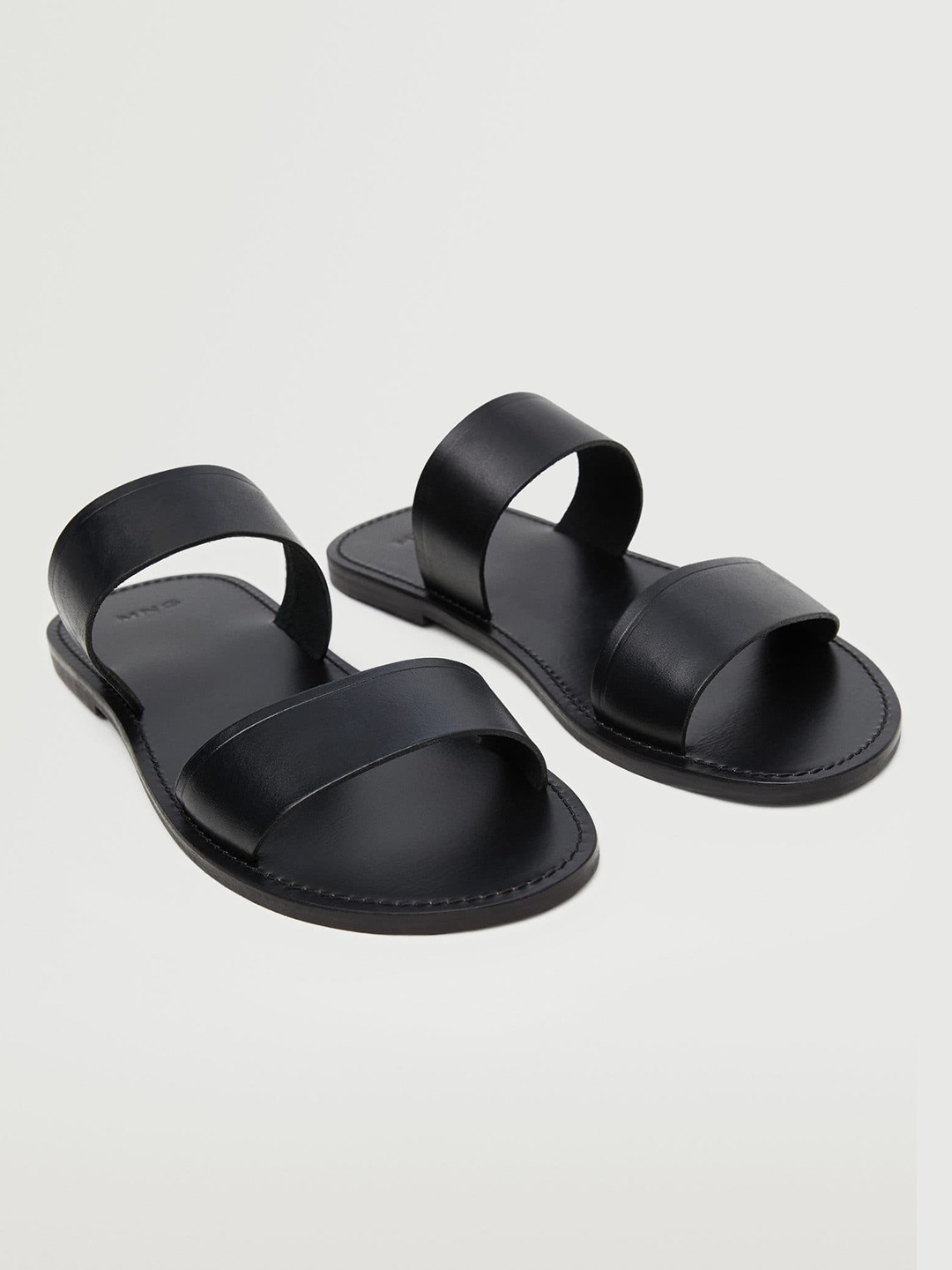 

MANGO MAN Men Black Solid Leather Comfort Sandals