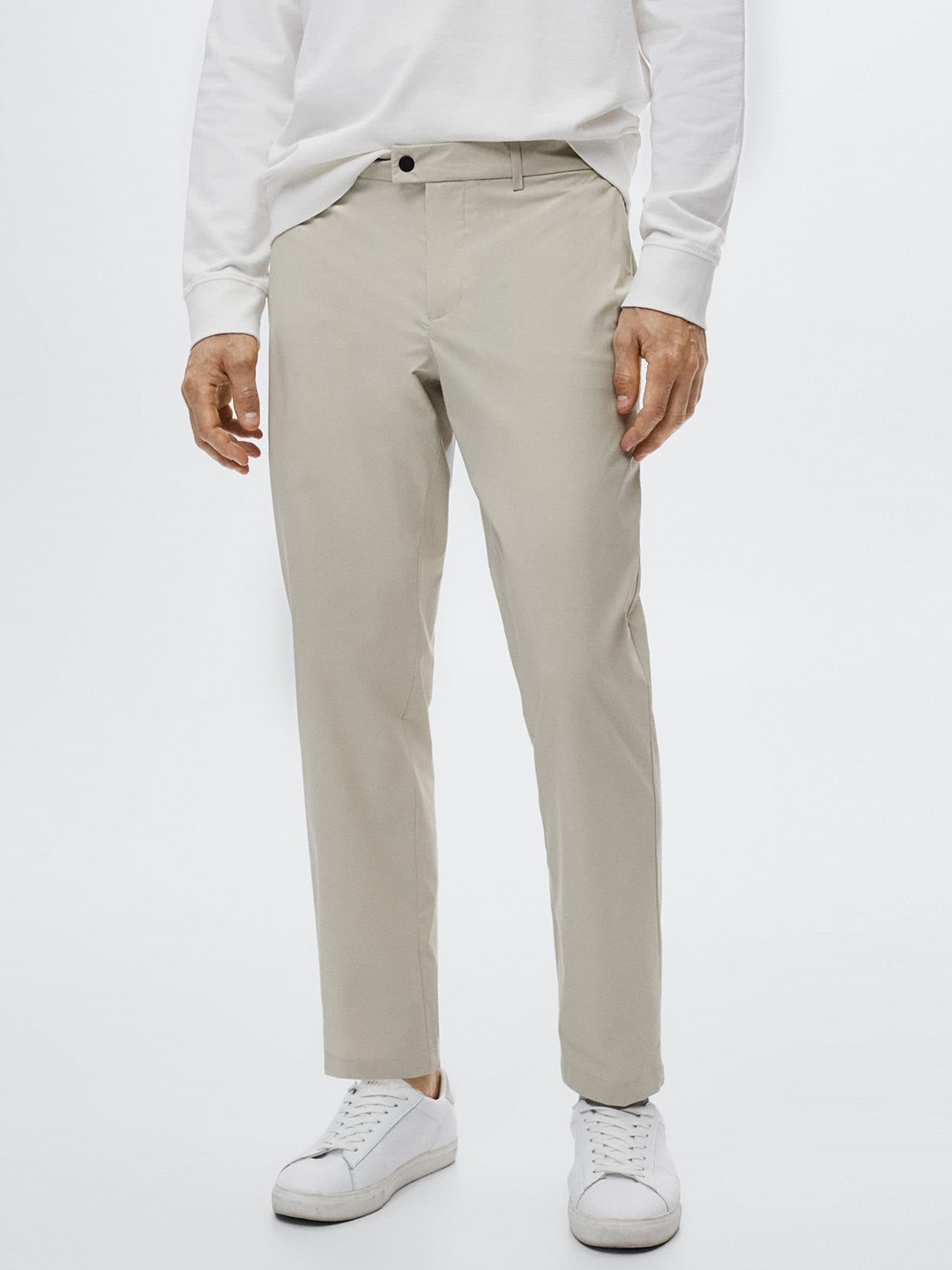 

MANGO MAN Men Cream-Coloured Slim Fit Trousers