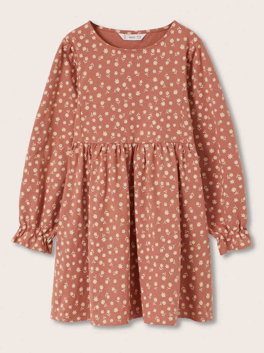 

Mango Kids Girls Peach-Coloured & Beige Floral Print Cotton Fit & Flare Dress