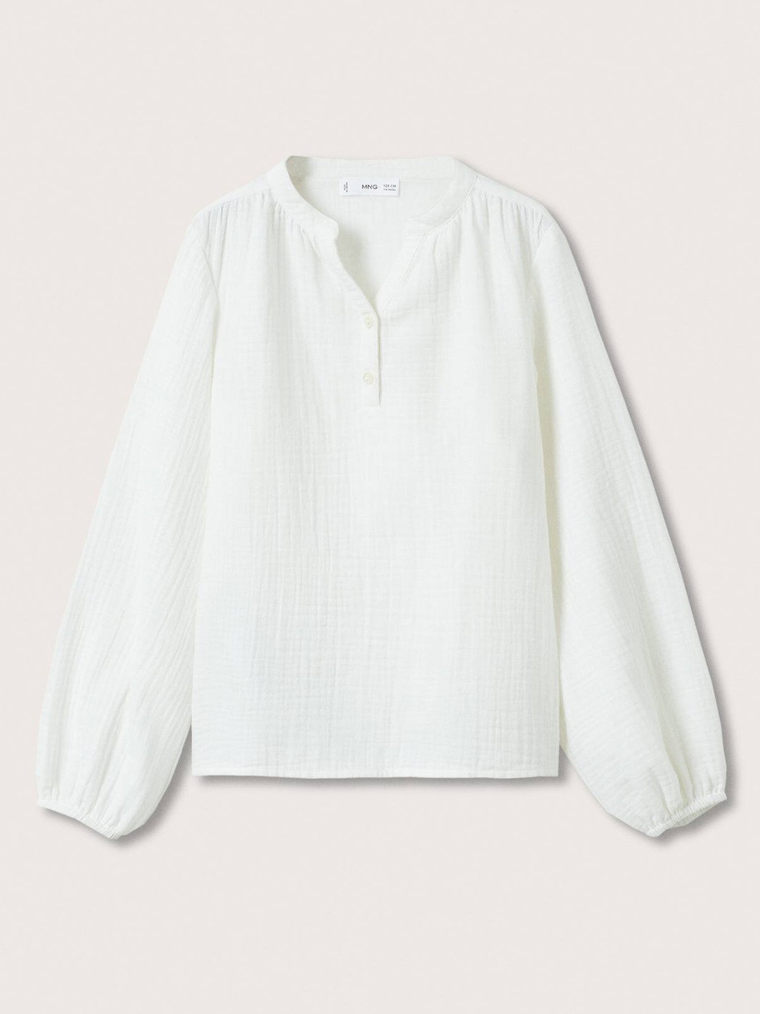 

Mango Kids Girls White Solid Mandarin Collar Pure Cotton Top