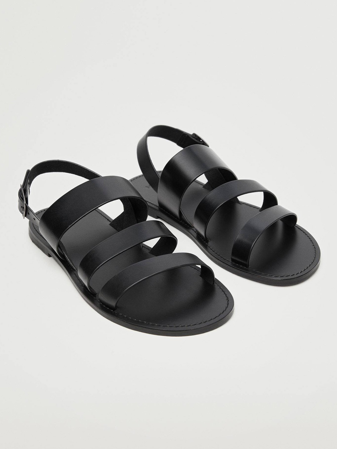 

MANGO MAN Black Solid Leather Comfort Sandals
