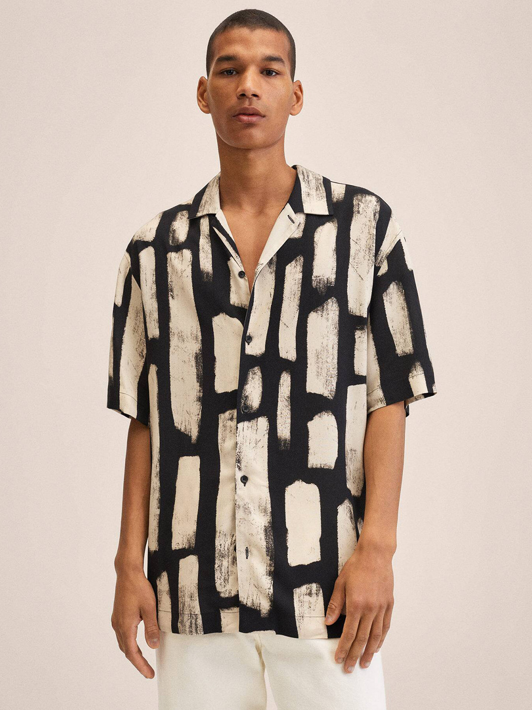 

MANGO MAN Beige Printed Casual Shirt