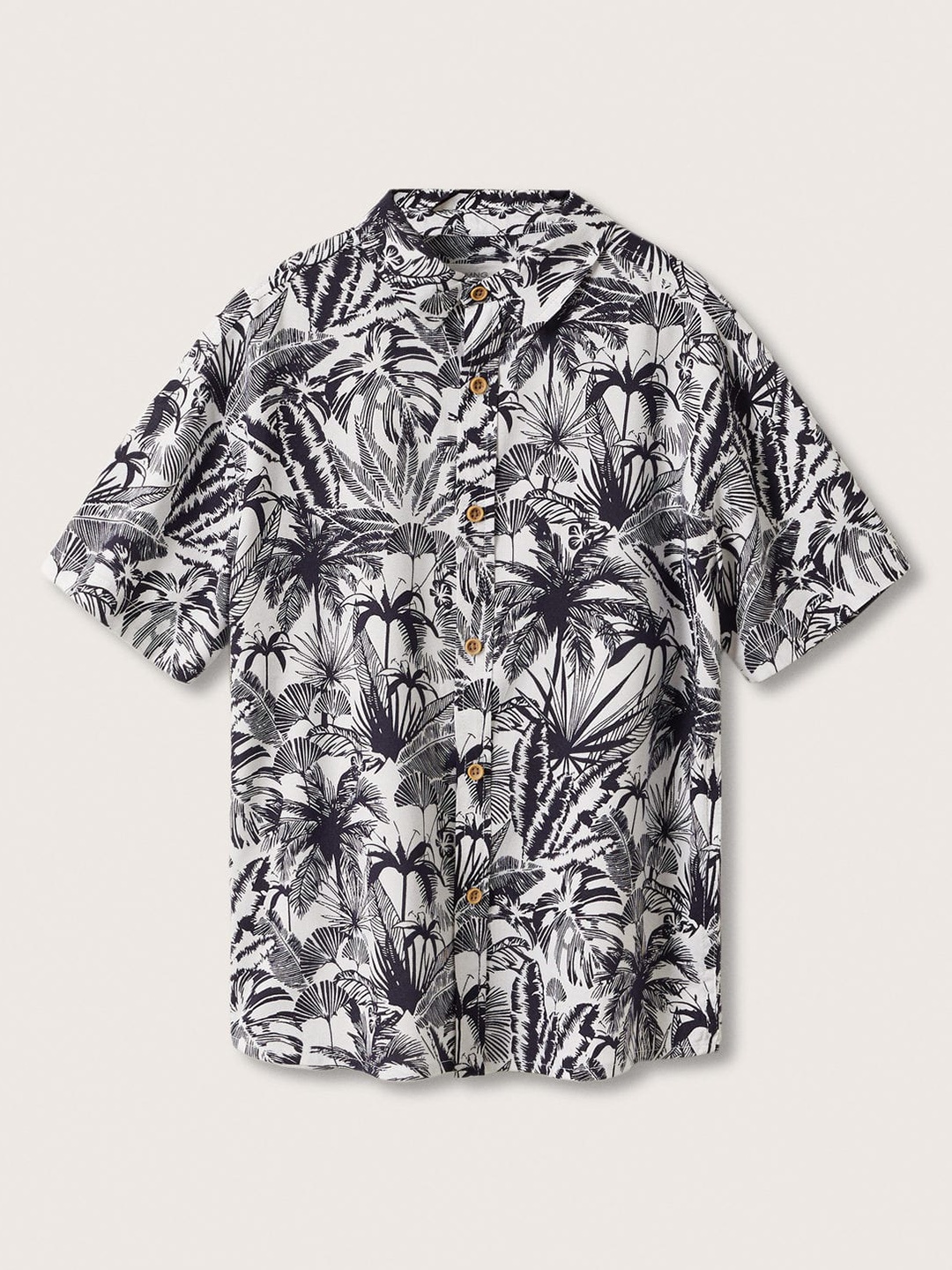 

Mango Kids Boys White & Navy Blue Tropical Print Casual Shirt