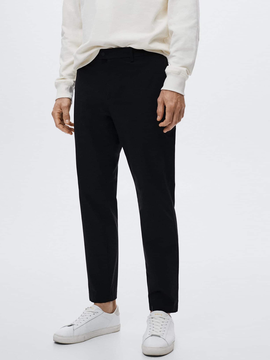 

MANGO MAN Men Black Solid Wrinkle Free Trousers