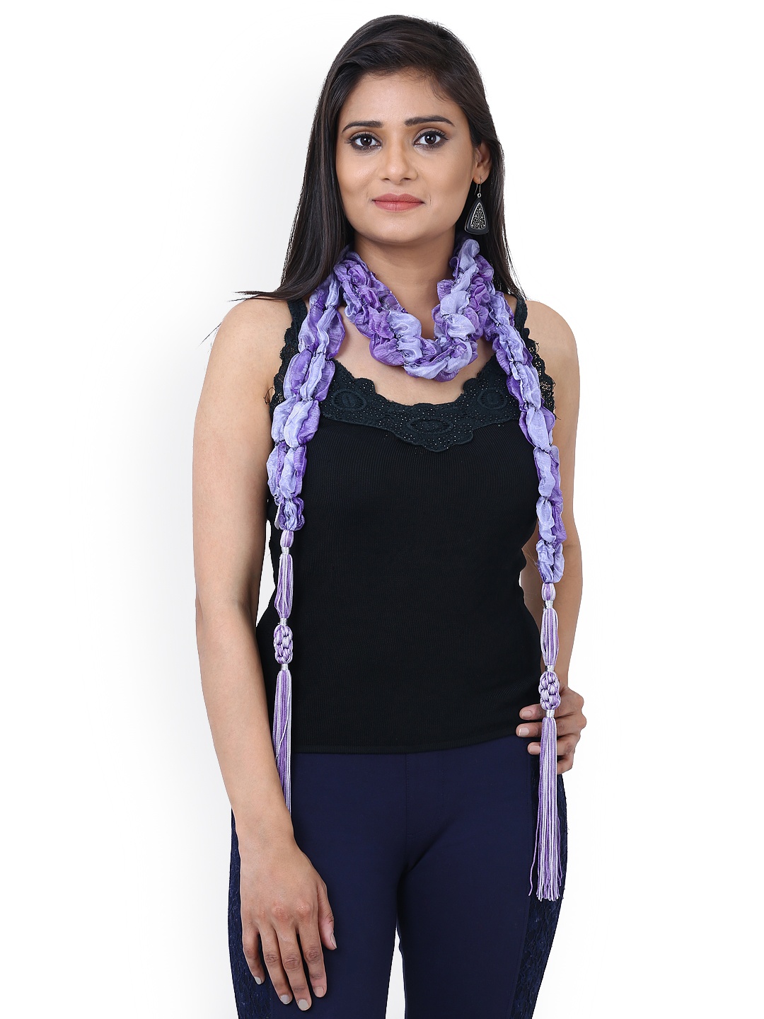 

Anekaant Purple Printed Ruffled Scarf