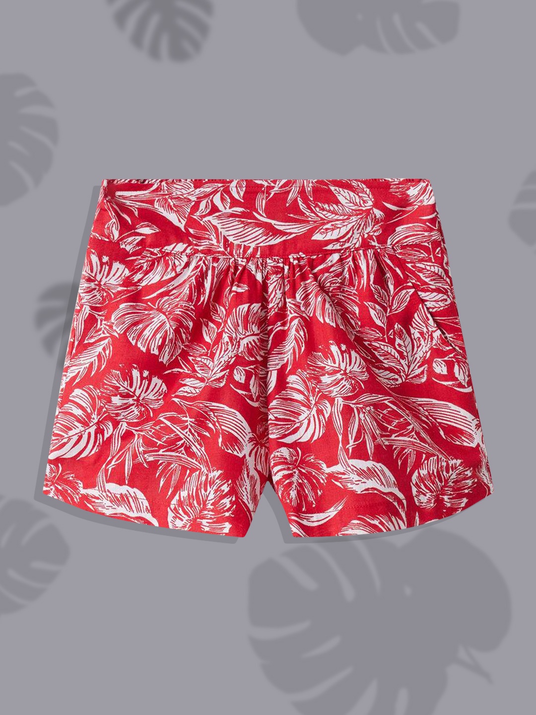 

Mango Kids Girls Red & White Leaf Print Pure Cotton Shorts