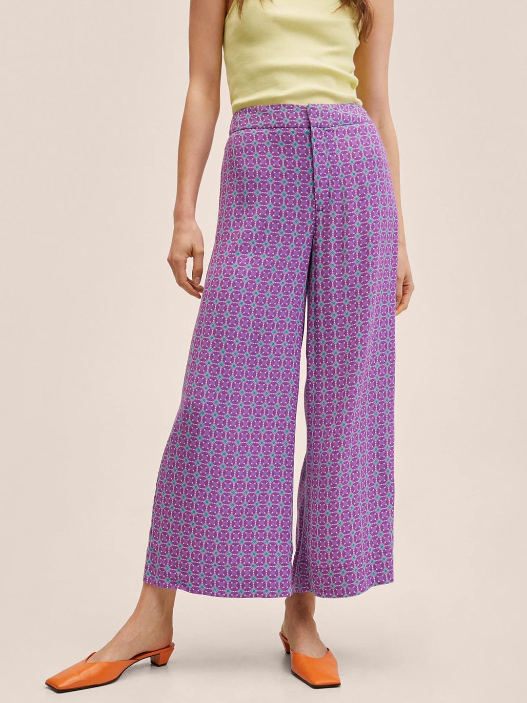 

MANGO Women Purple Ethnic Motifs Print Trousers