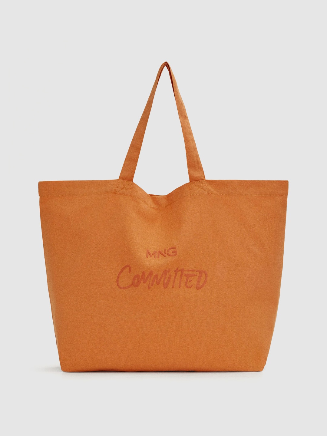 

MANGO Women Orange Pure Cotton Brand logo Printed Oversized Shopper Tote Bag