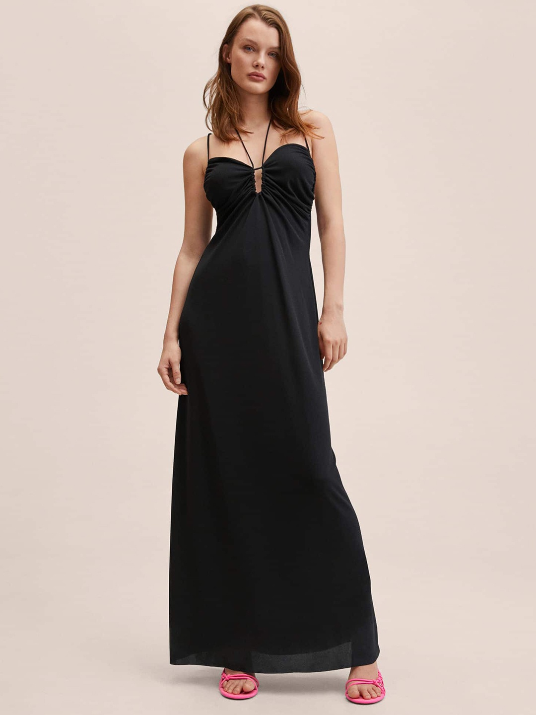 

MANGO Black Halter Neck Maxi Dress