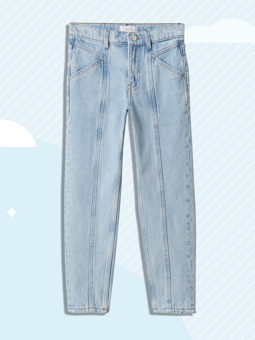 

Mango Kids Girls Blue Solid Panelled Cotton Jeans