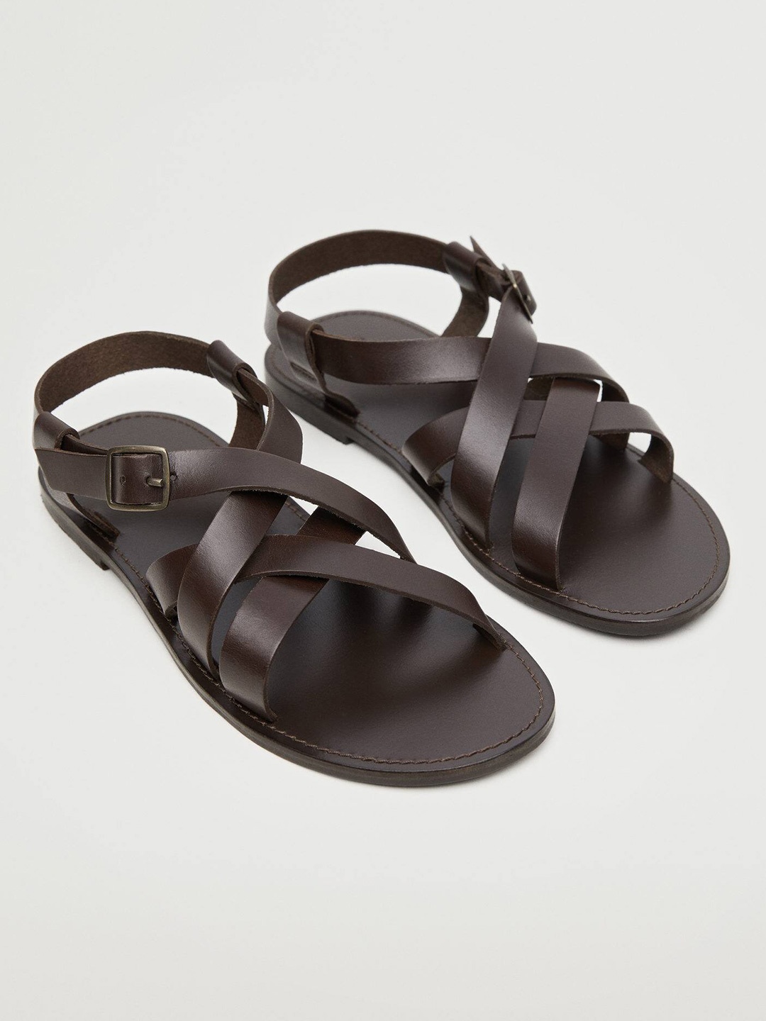 

MANGO MAN Coffee Brown Solid Leather Comfort Sandals