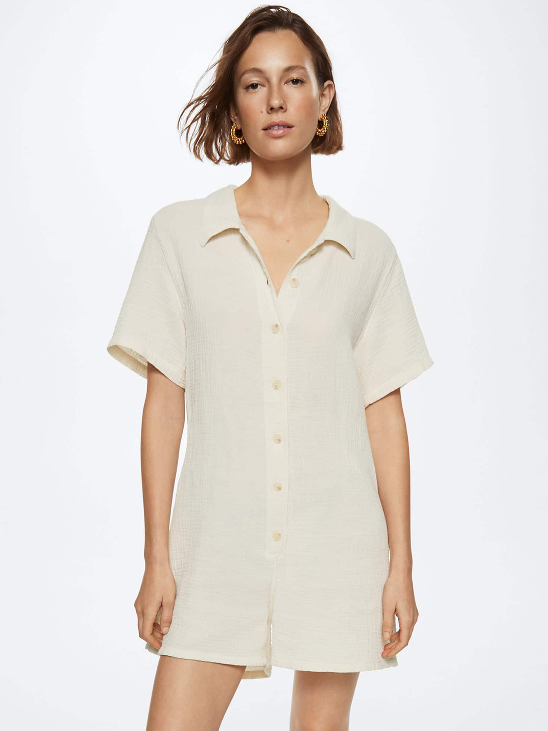 

MANGO Off White Pure Cotton Solid Basic Jumpsuit