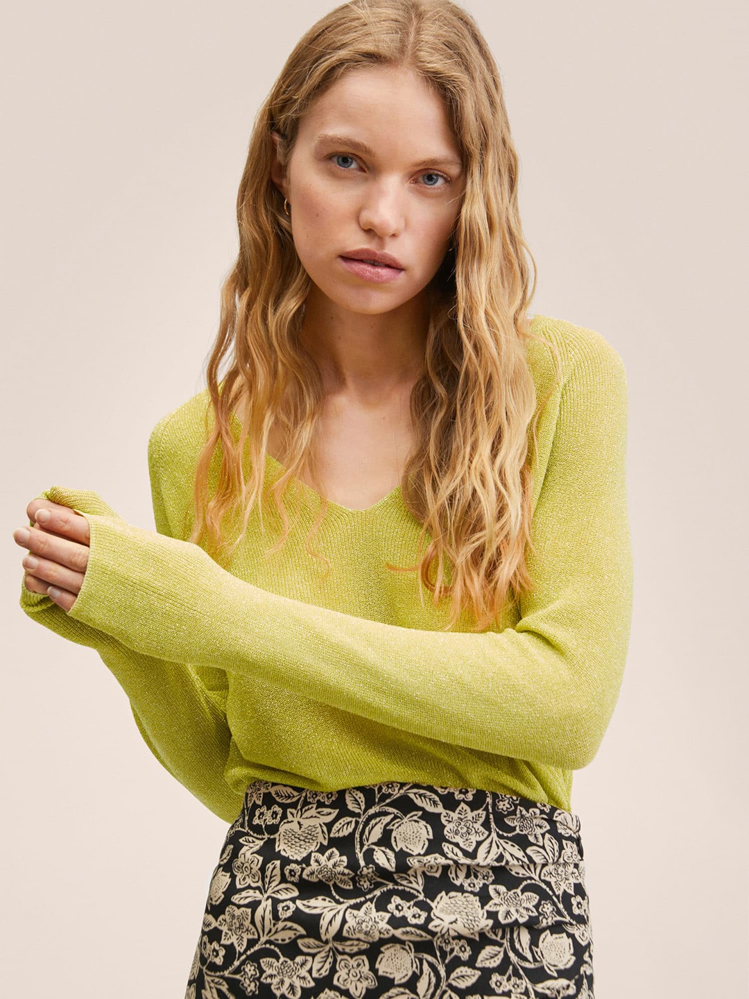 

MANGO Women Green Solid Raglan Sleeves Pullover