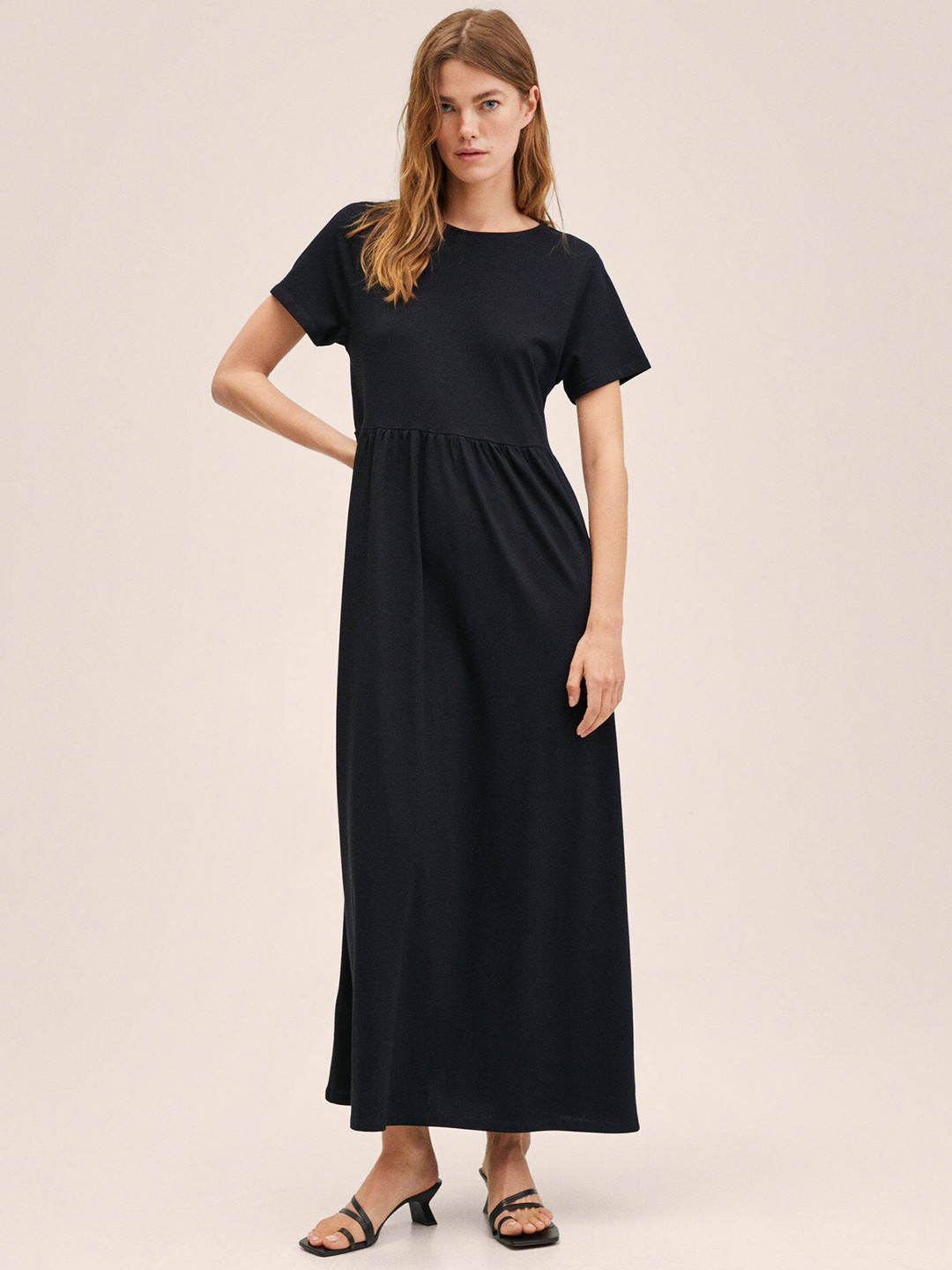 

MANGO Black Solid Pure Cotton Maxi Dress