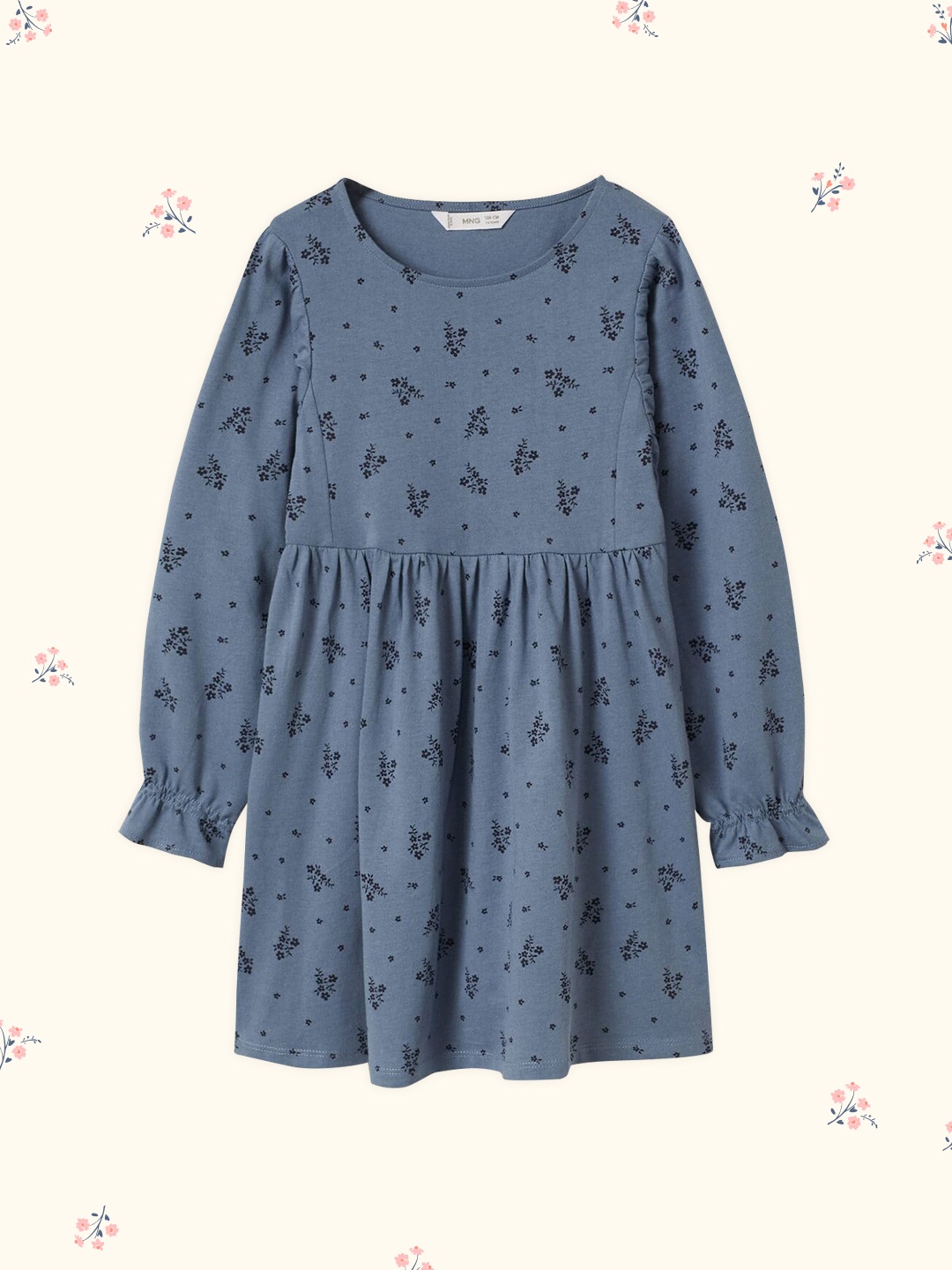 

Mango Kids Girls Blue Floral Print Cotton Fit & Flare Dress