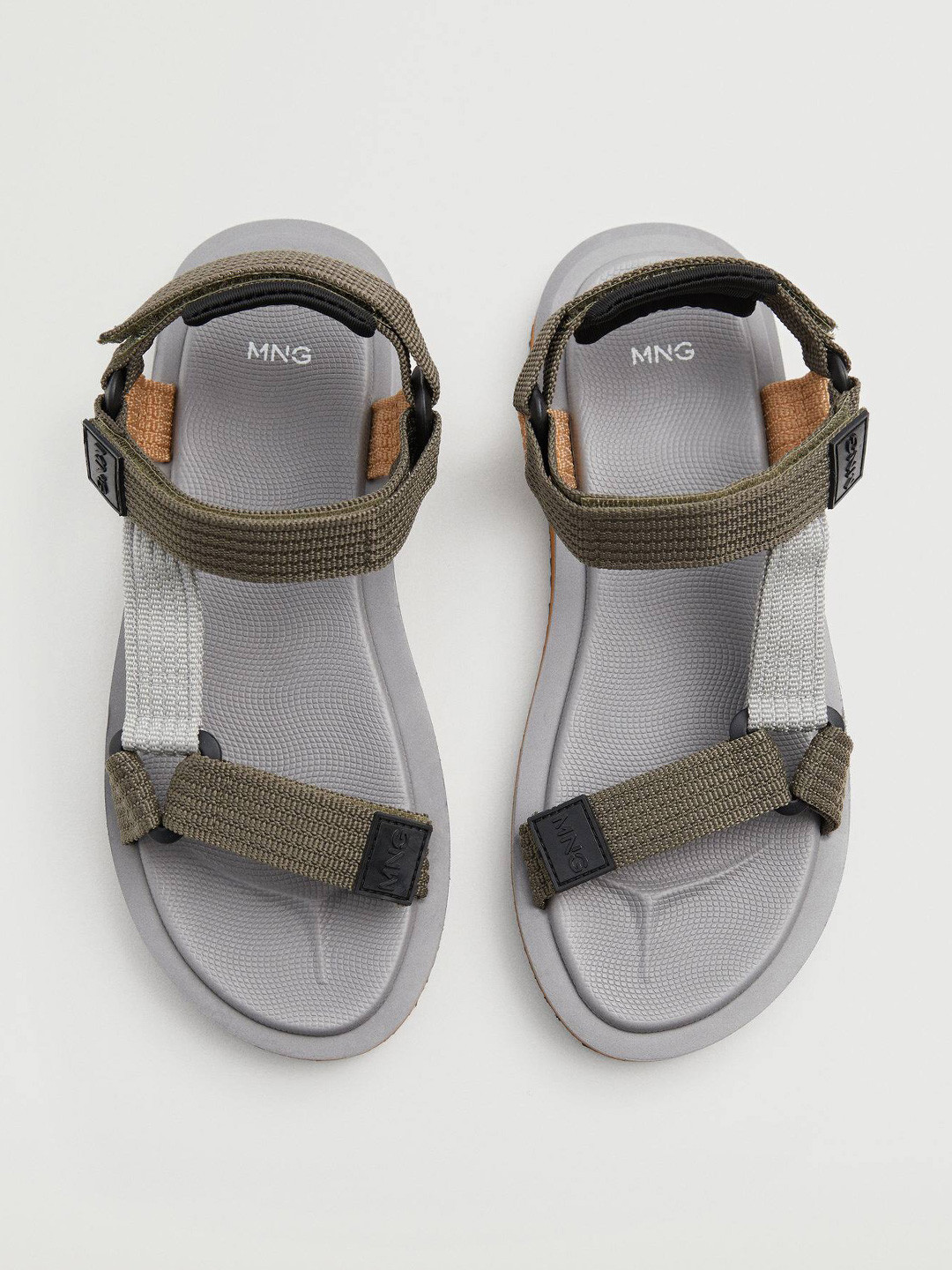 

MANGO MAN Olive Green Solid Sports Sandals