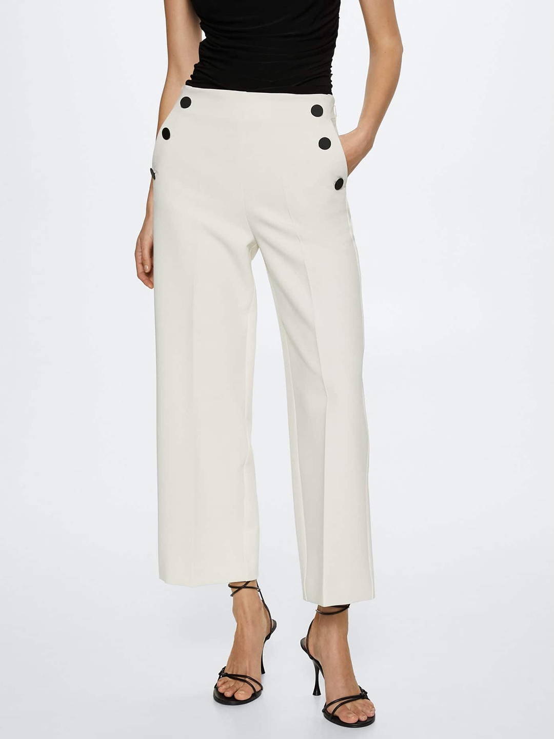 

MANGO Women Off White Straight Fit Trousers