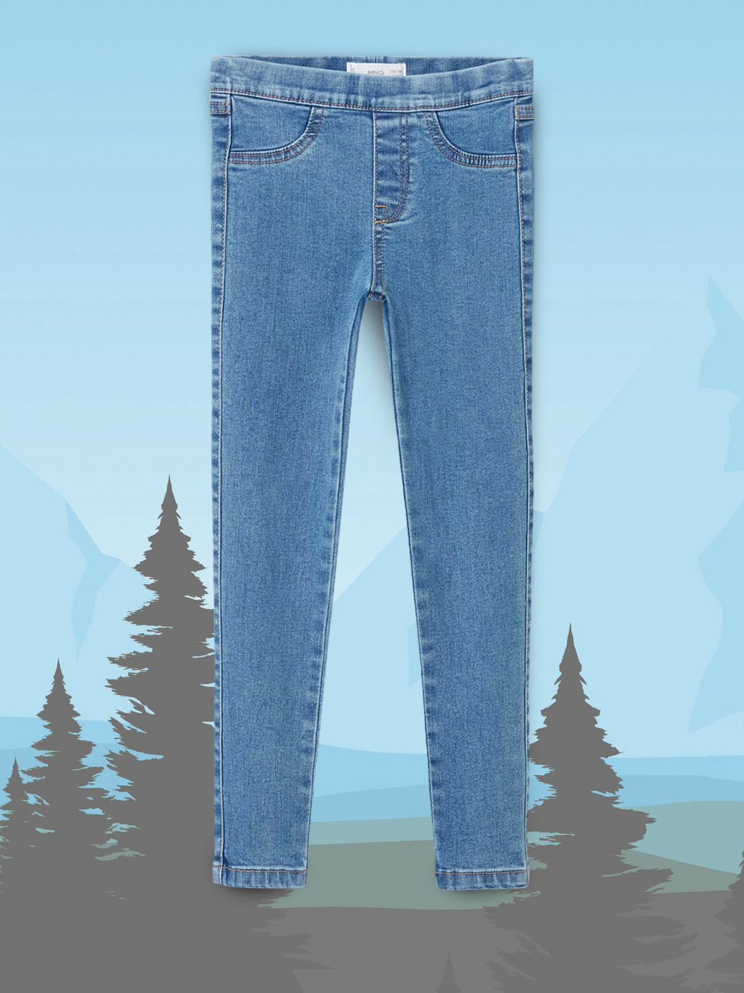 

Mango Kids Girls Blue Solid Denim Jeggings