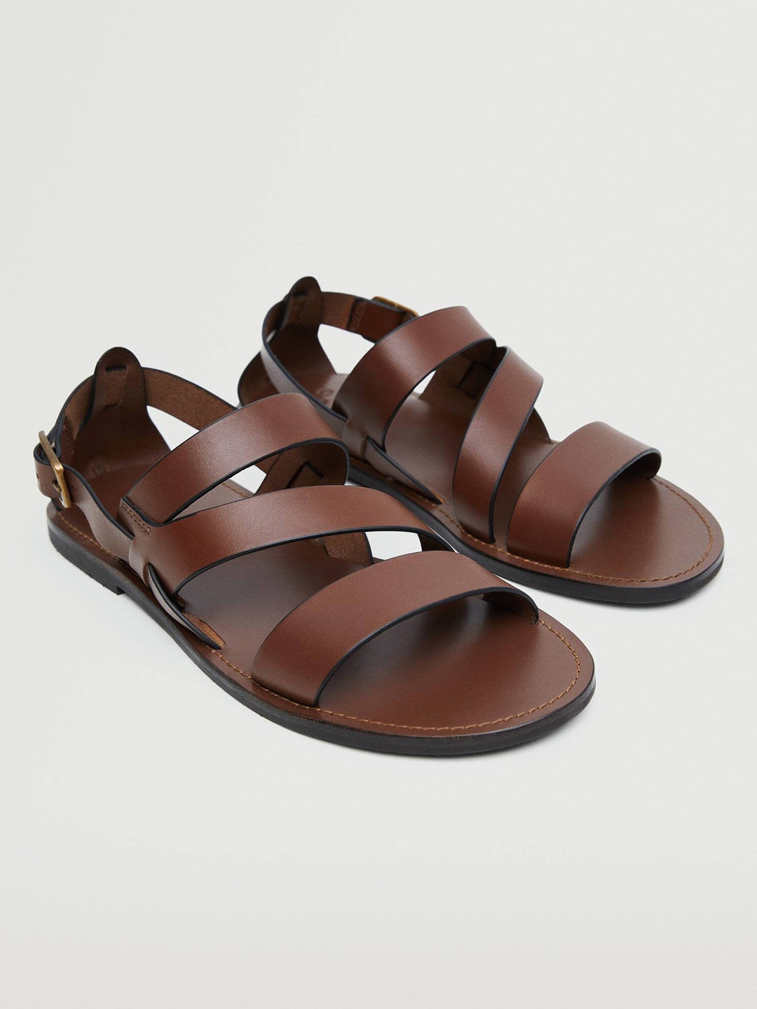 

MANGO MAN Coffee Brown Solid Leather Comfort Sandals