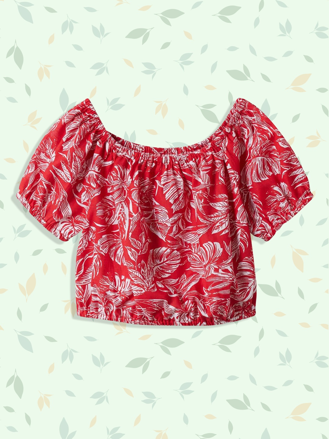 

Mango Kids Girls Red & White Tropical Print Pure Cotton Blouson Top