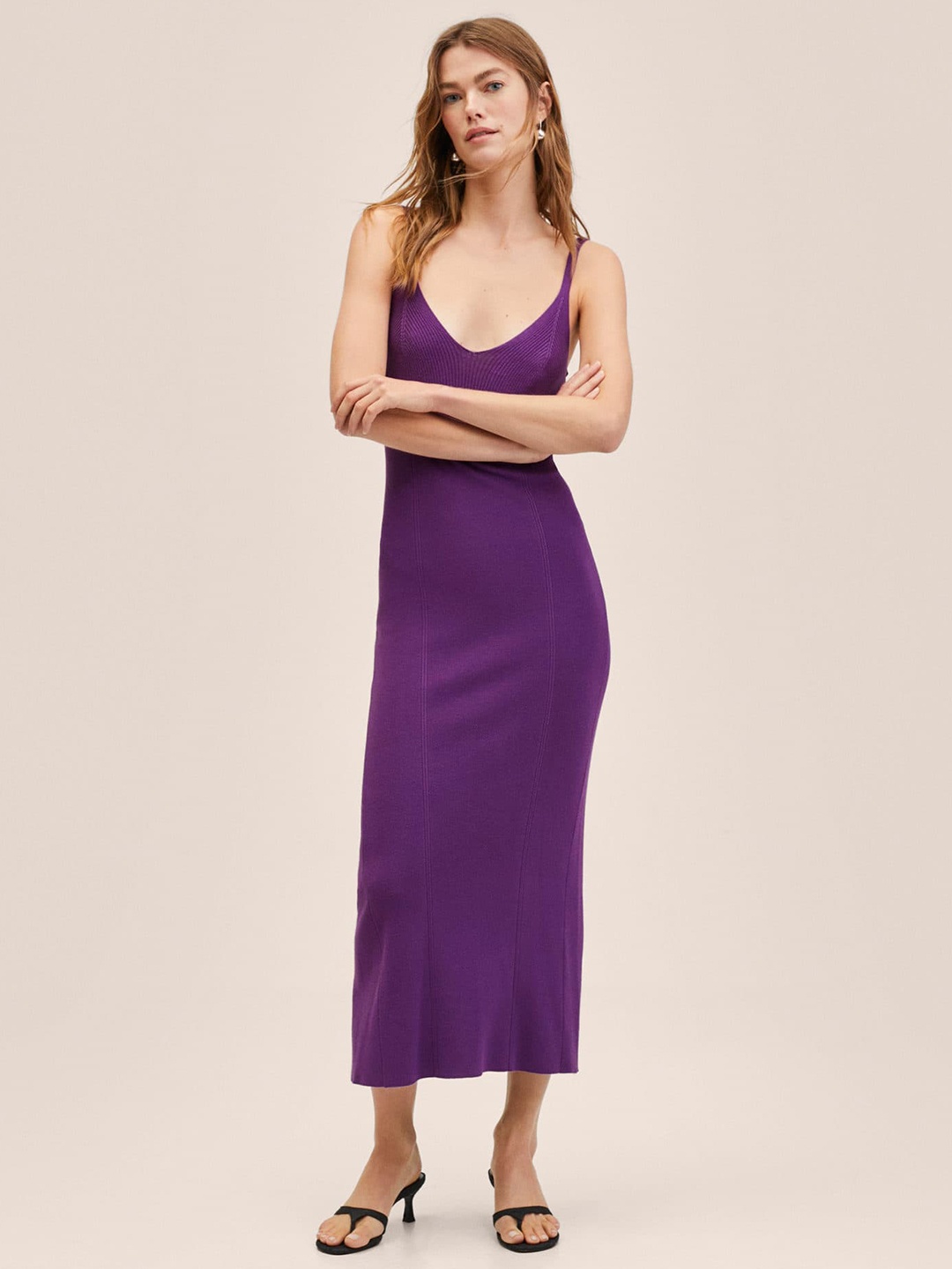 

MANGO Purple Solid Maxi Dress