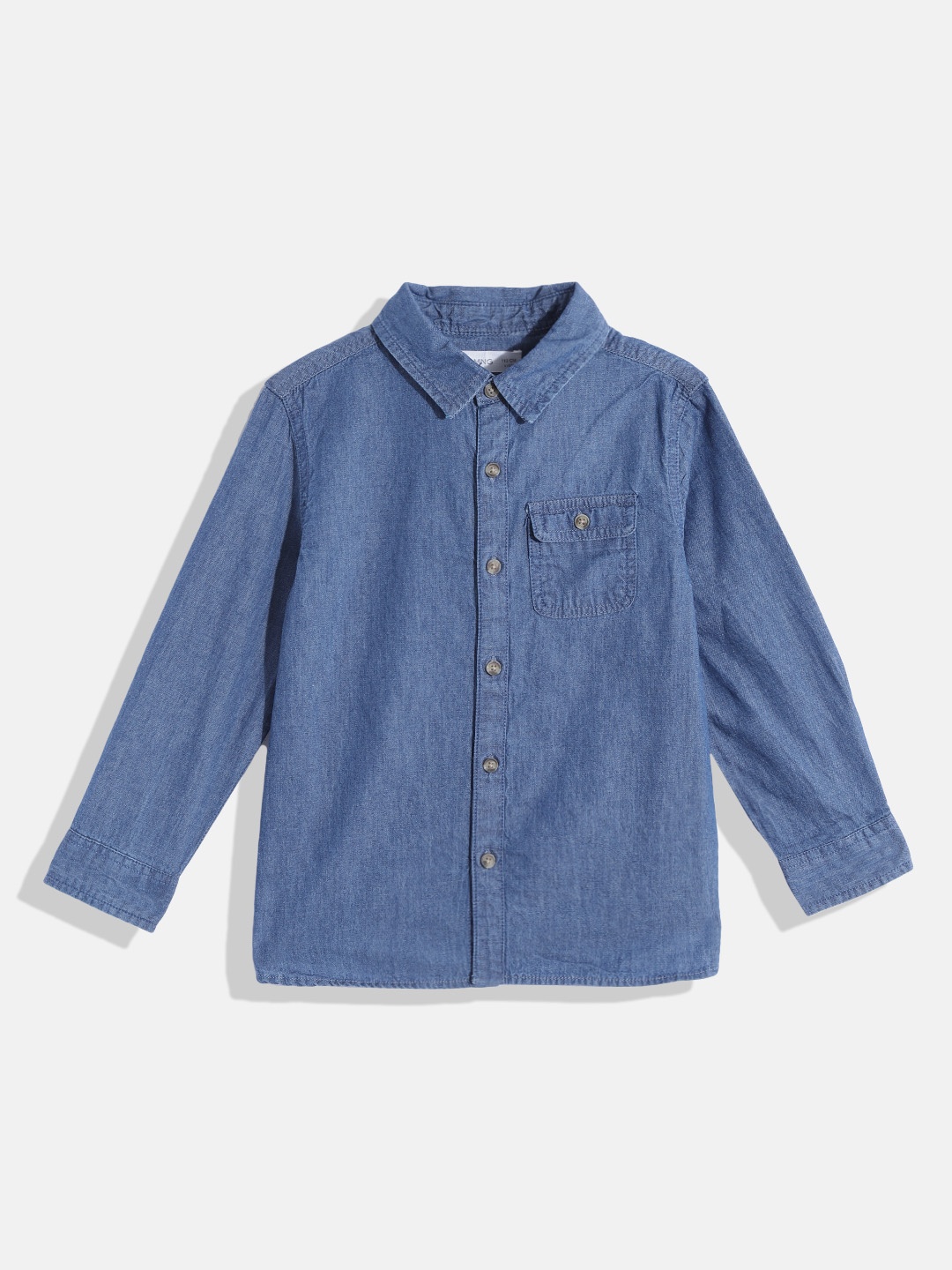 

Mango Kids Boys Blue Solid Cotton Chambray Casual Shirt