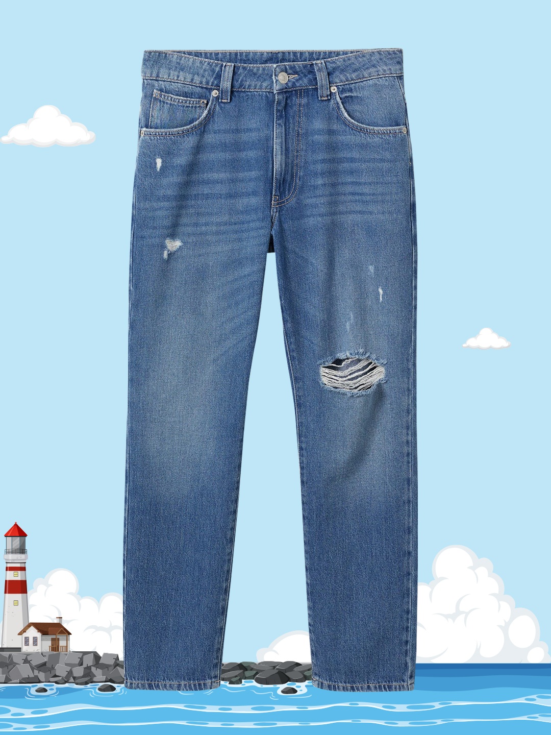 

Mango Kids Boys Blue Slim Fit Mildly Distressed Light Fade Stretchable Jeans
