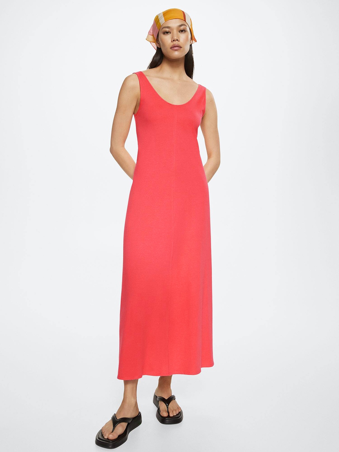 

MANGO Women Pink Pure Cotton Solid Maxi Dress