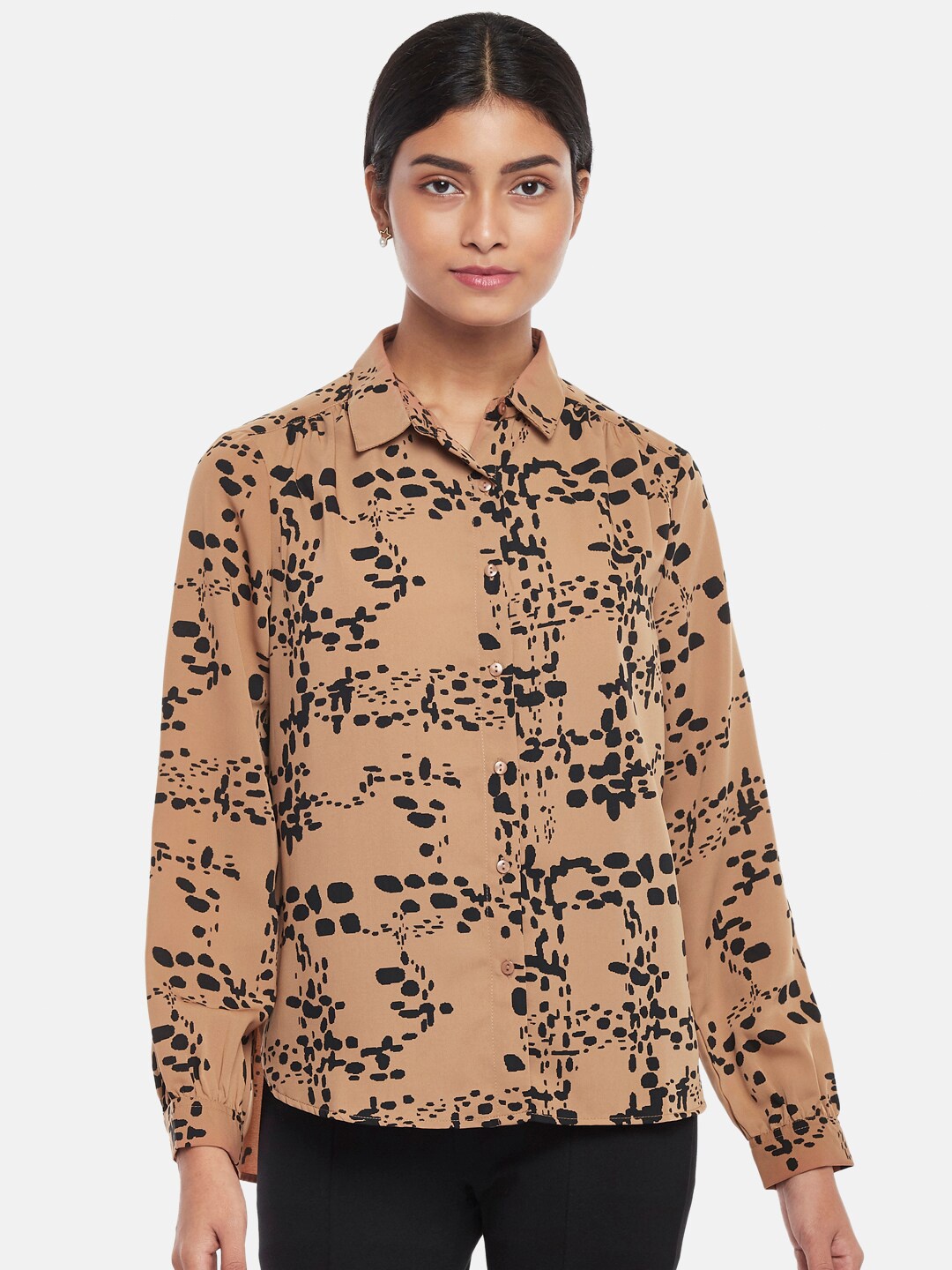 

Annabelle by Pantaloons Brown Animal Print Shirt Style Top