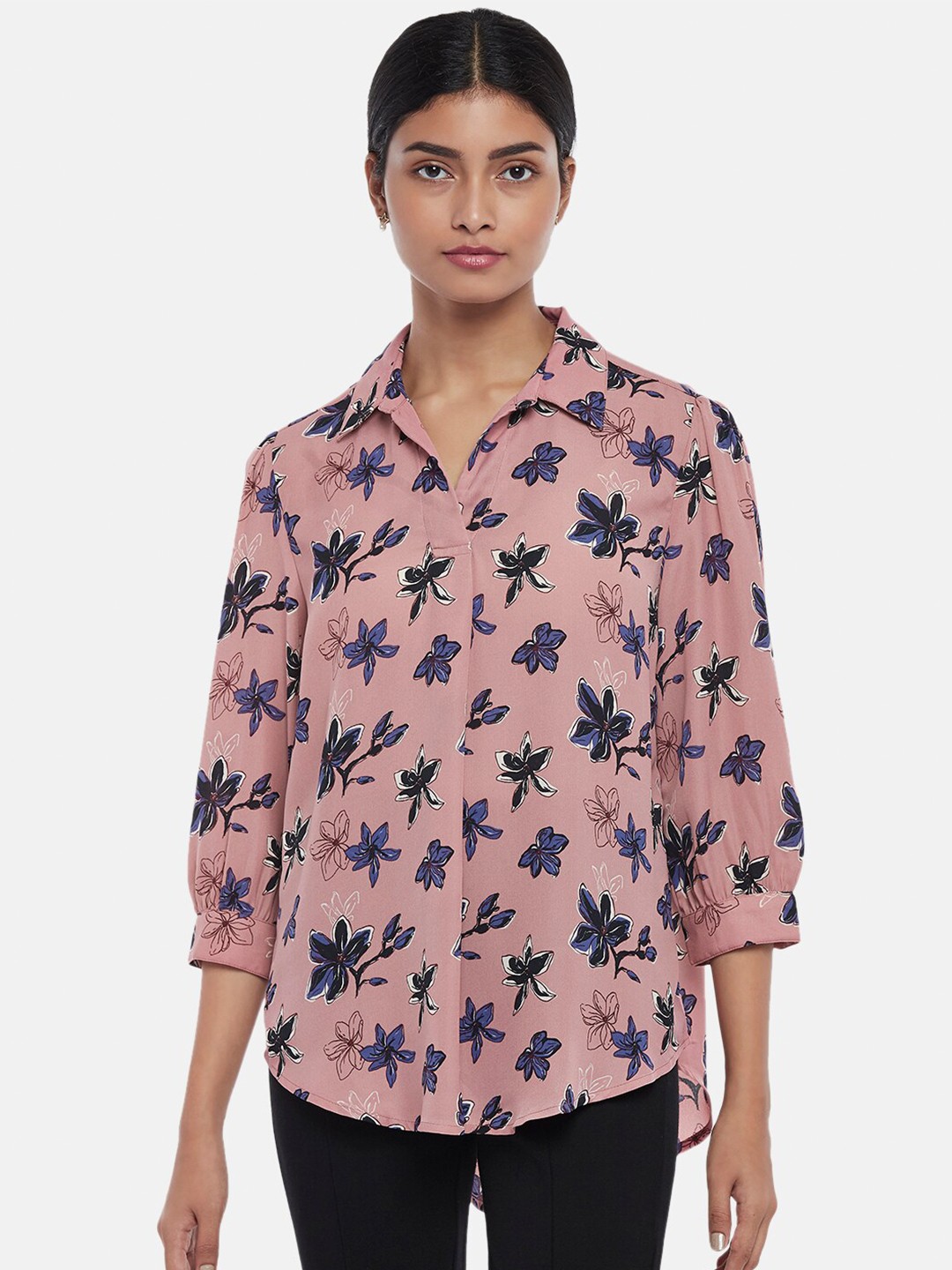 

Annabelle by Pantaloons Pink Floral Print Shirt Style Top