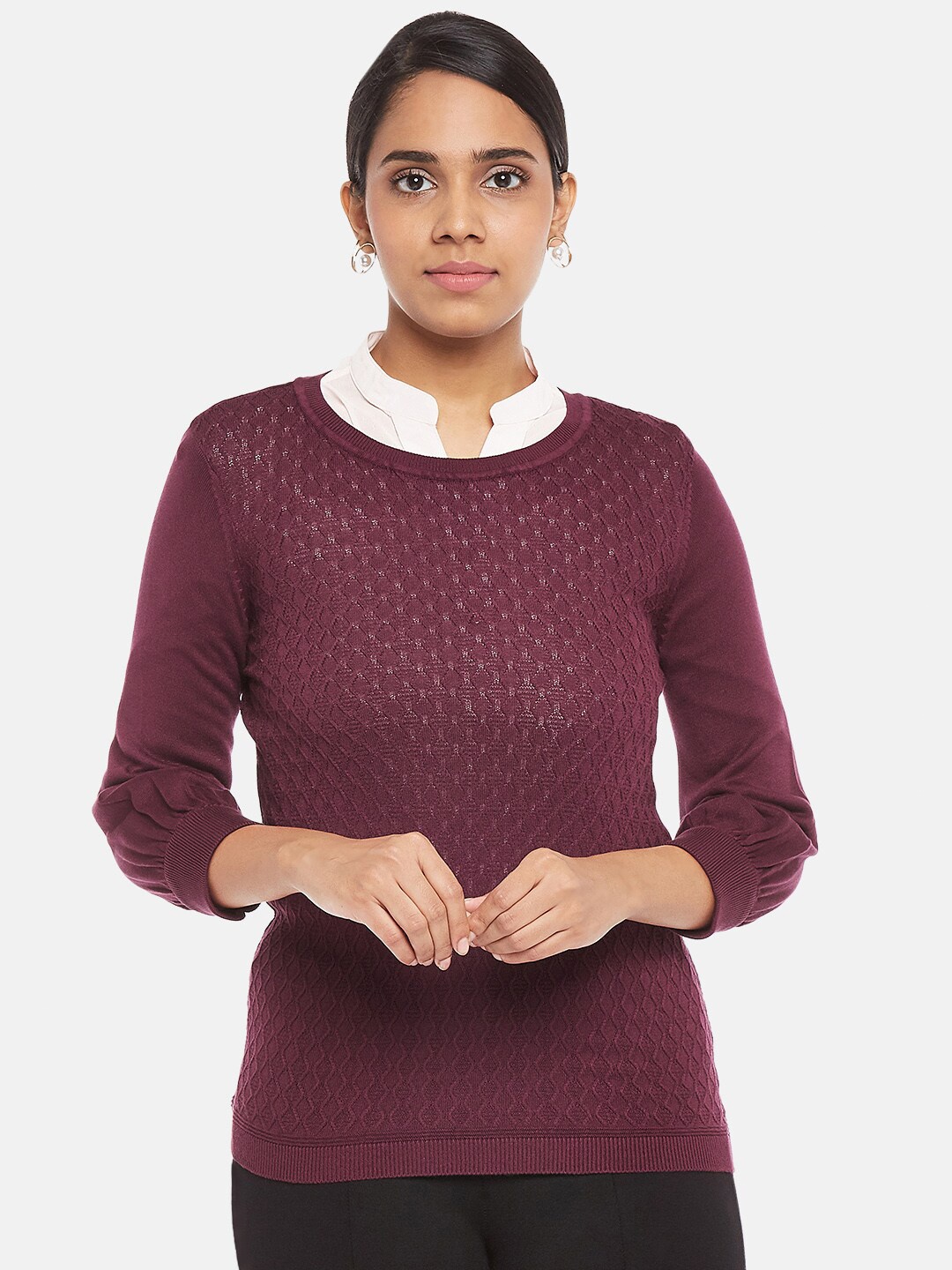 

Annabelle by Pantaloons Women Maroon Open Knit Pullover Sweater