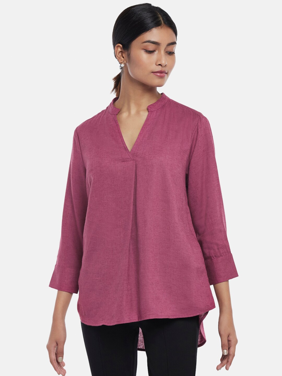 

Annabelle by Pantaloons Pink Mandarin Collar High-Low Top