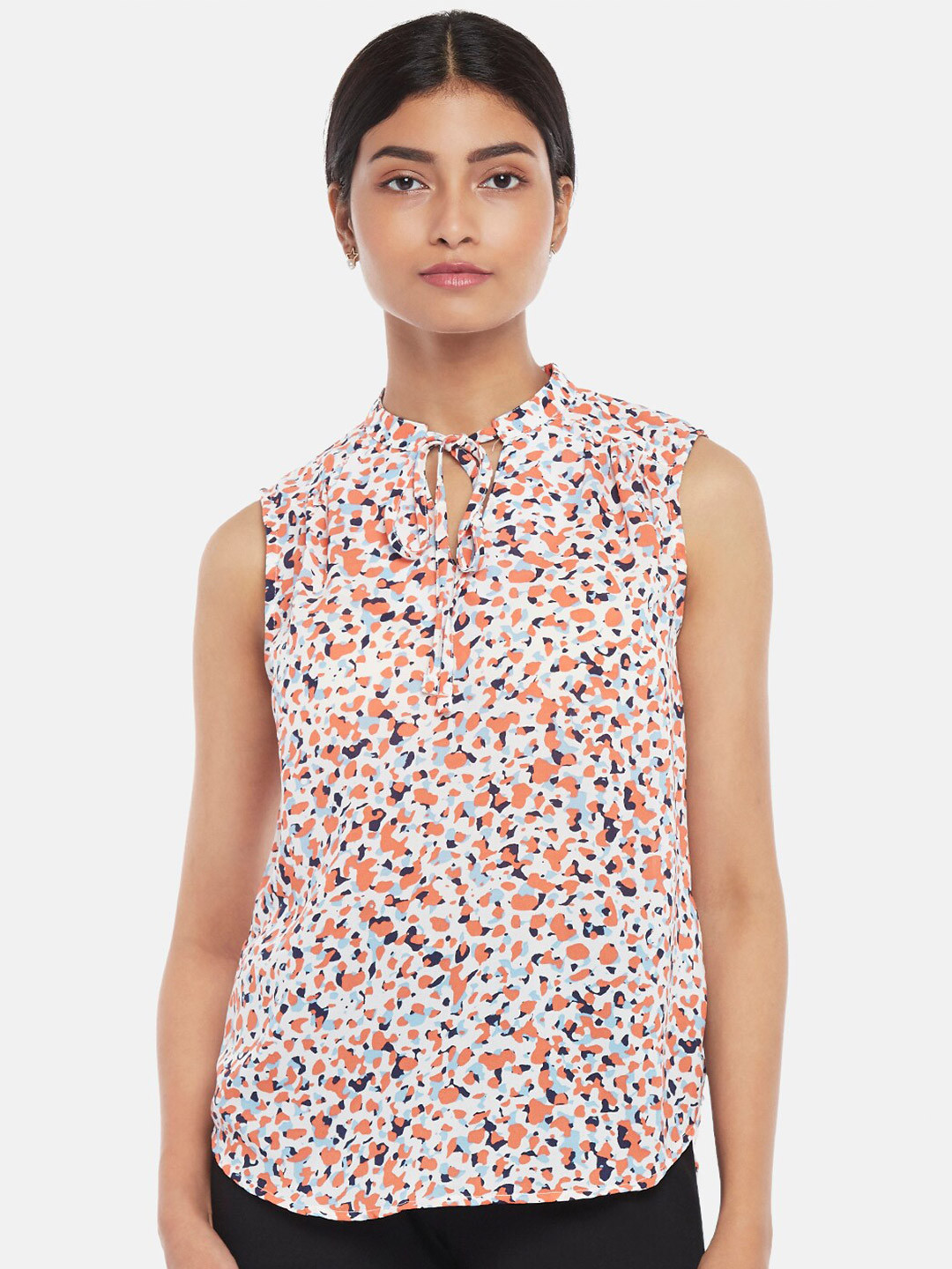 

Annabelle by Pantaloons White Floral Print Tie-Up Neck Top