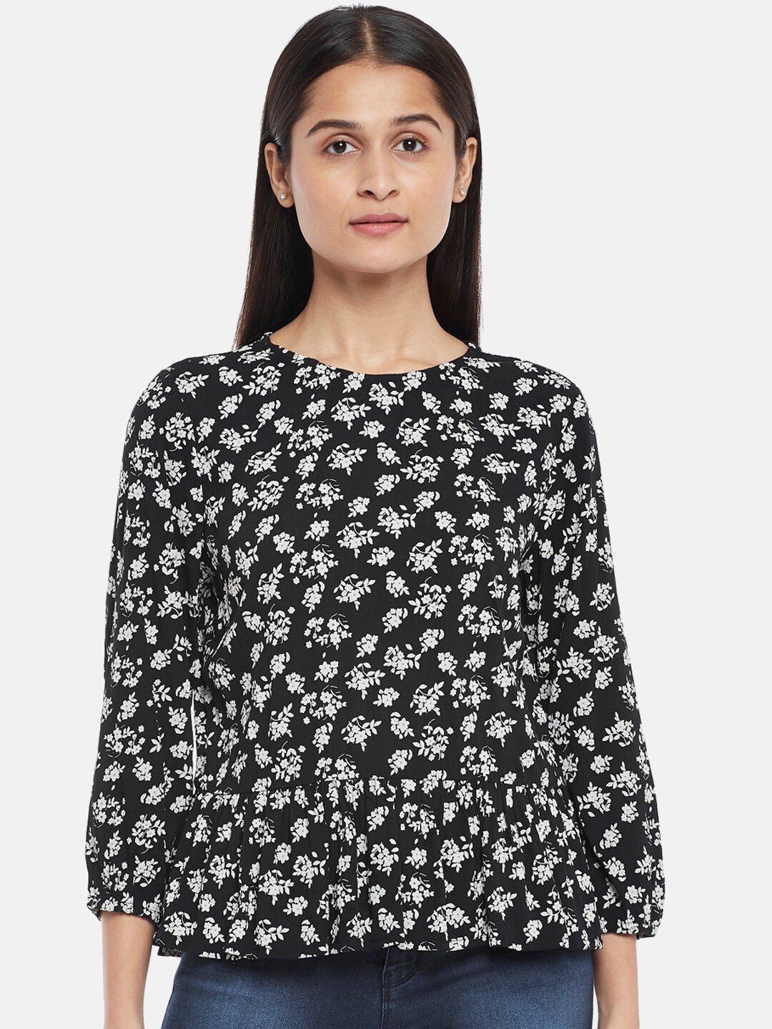 

Honey by Pantaloons Black Floral Print Crepe Top