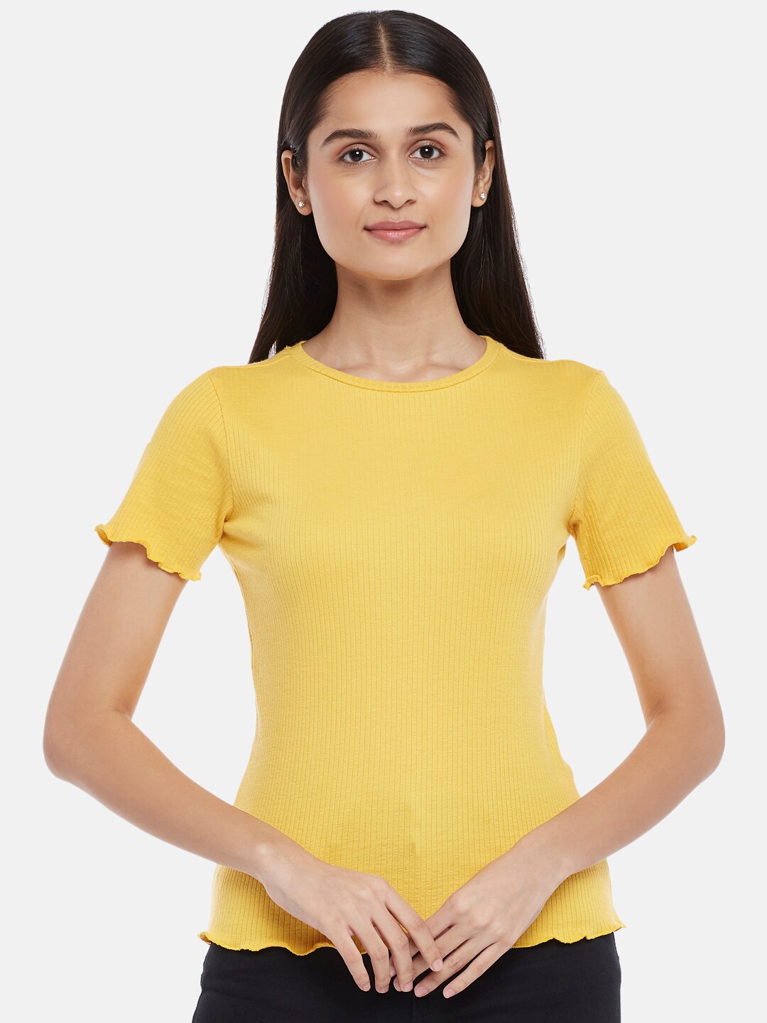 

Honey by Pantaloons Yellow Ribbed Top