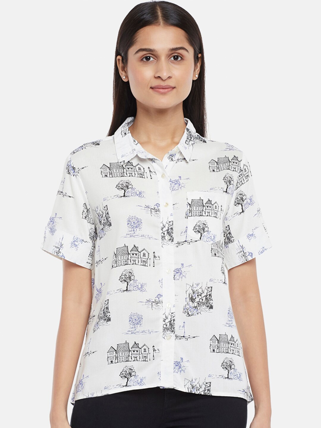 

Honey by Pantaloons Off White Print Shirt Style Top
