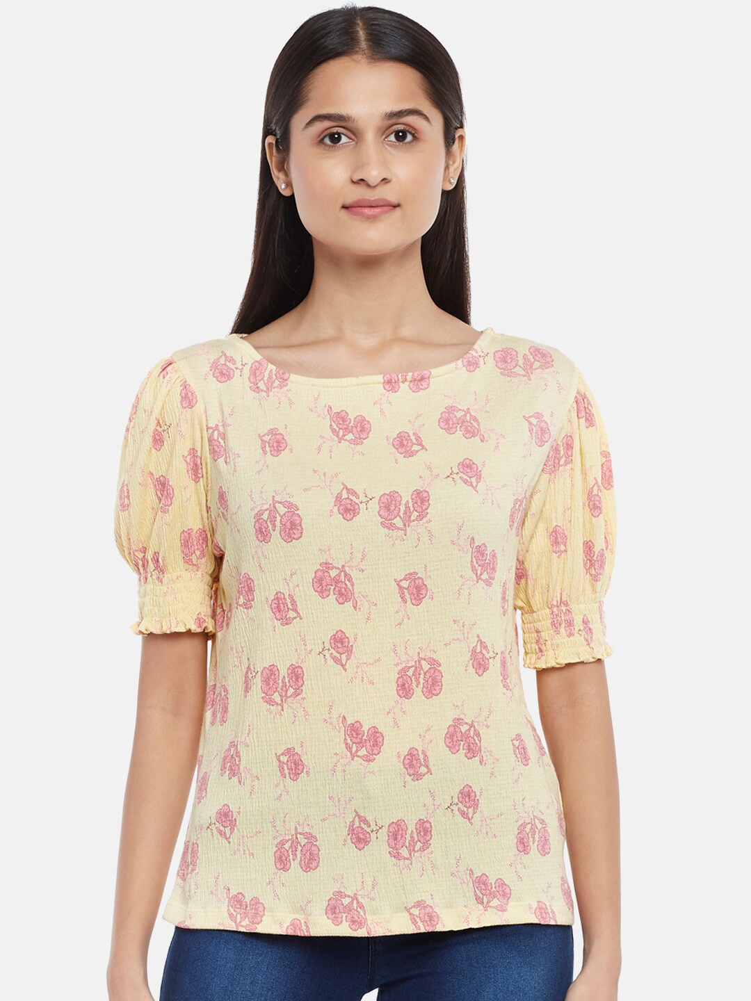 

Honey by Pantaloons Yellow Floral Print Crepe Top