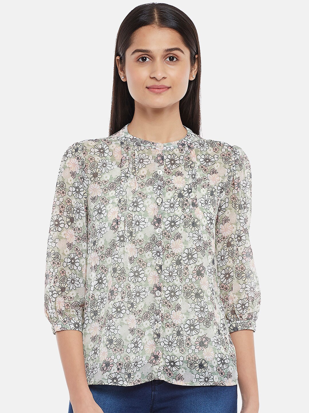 

Honey by Pantaloons Olive Green Floral Print Top