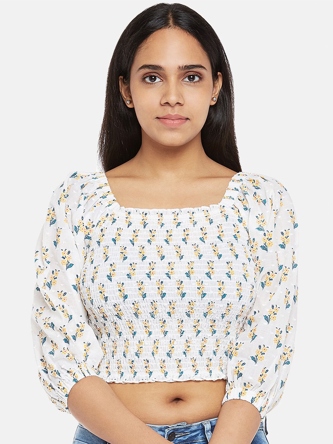 

People Off White Floral Print Crop Top