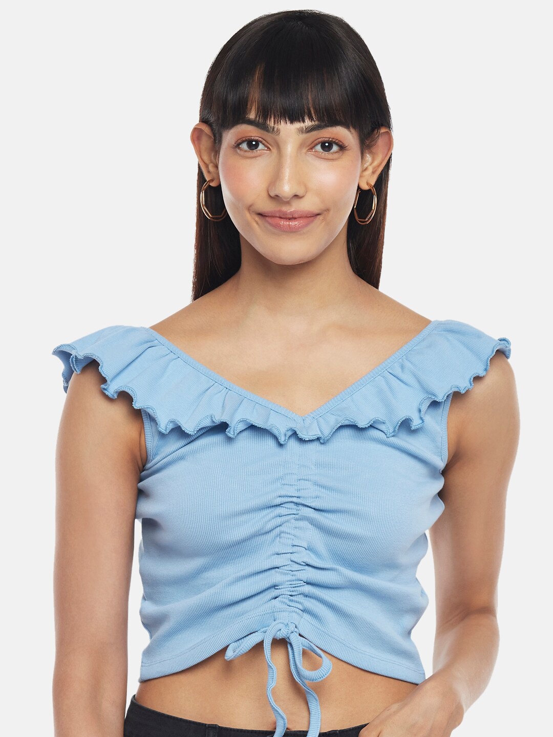 

People Blue Tie-Up Crop Top