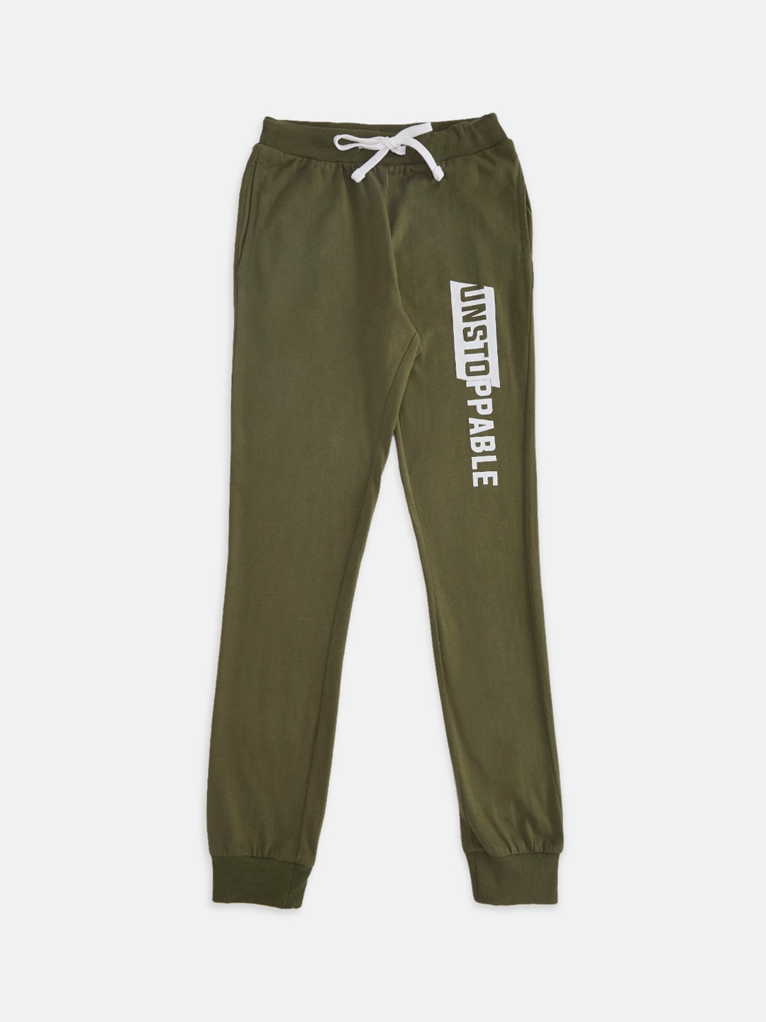 

Pantaloons Junior Boys Olive Green Solid Cotton Joggers