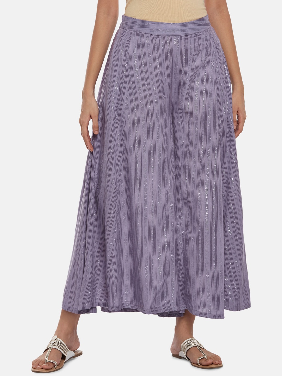 

AKKRITI BY PANTALOONS Women Lavender Pleated Culottes Trousers